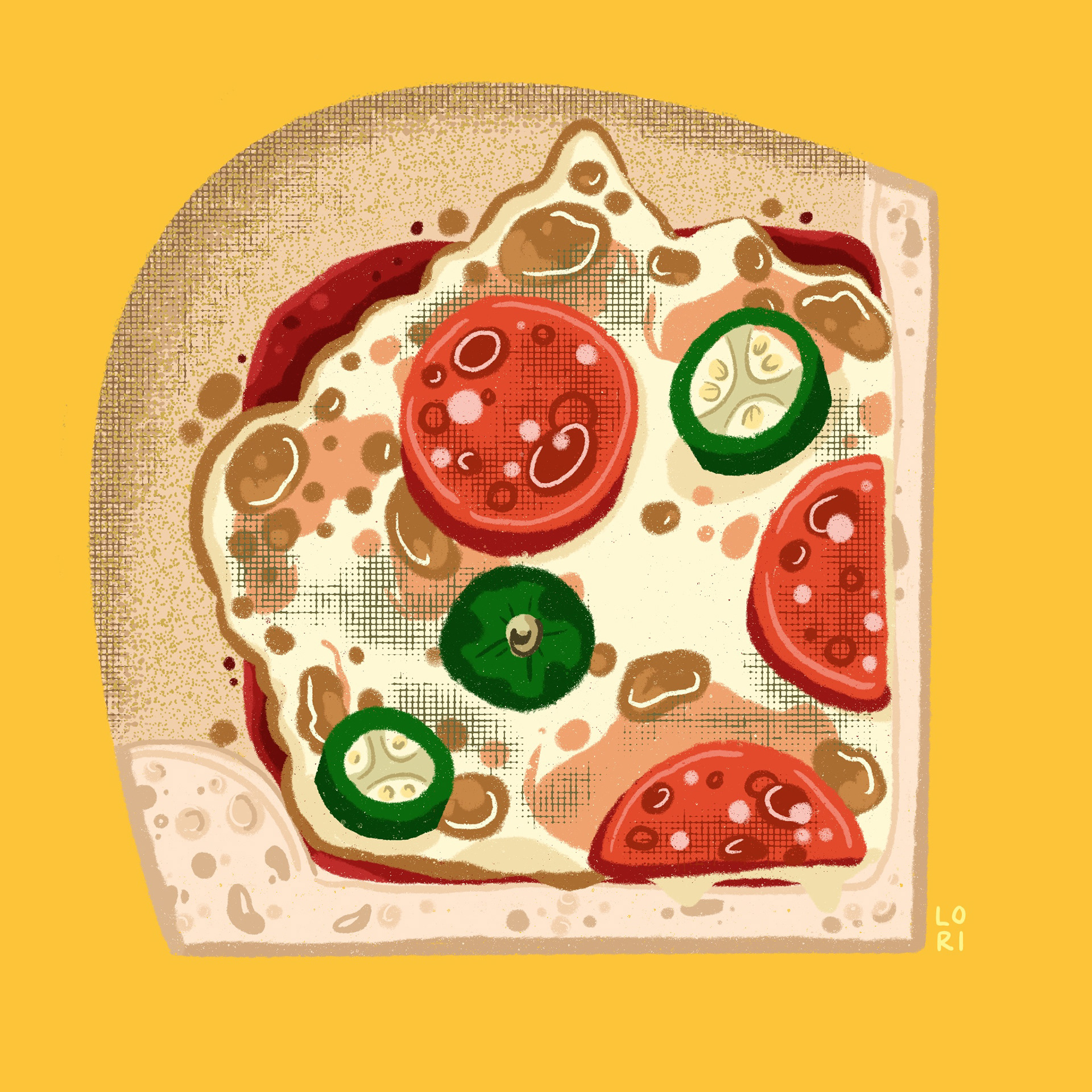 A corner slice of pizza topped with pepperoni and jalapenos