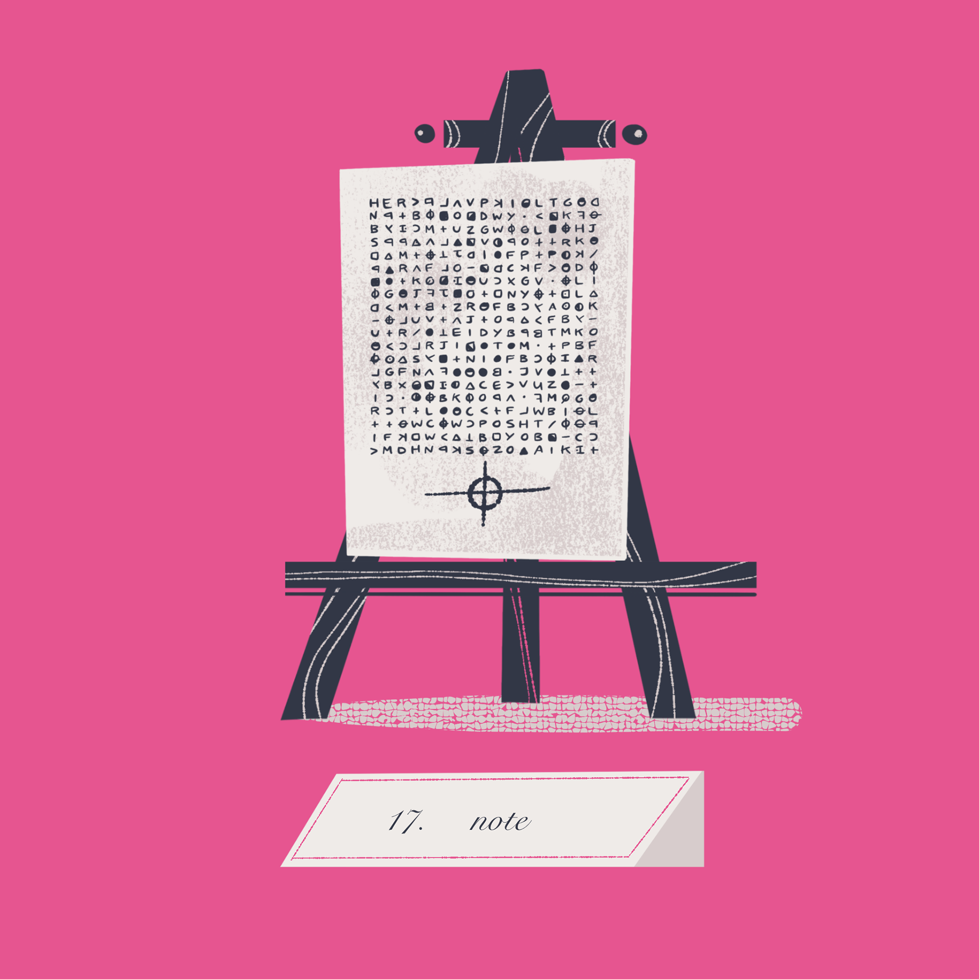 The 340 cypher written by the Zodiac killer displayed on an easel
