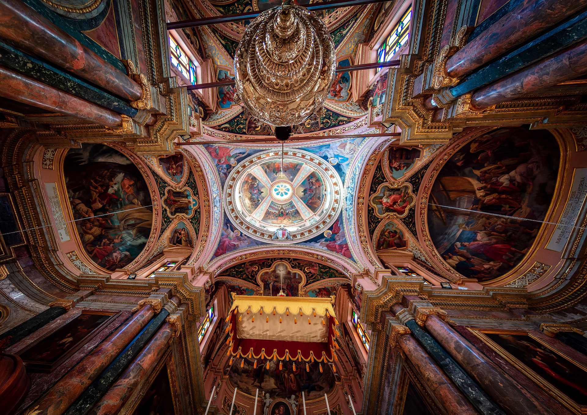 The ceiling of the Baroque Collegiate Parish Church St Paul's Shipwreck in Valletta the capital city of Malta.