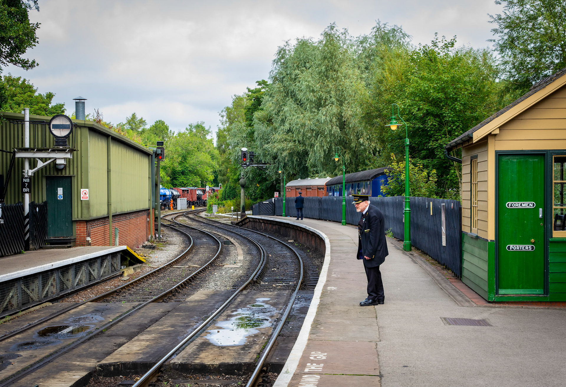 At the North Yorkshire Moors Railway's Pickering station a platform is checked for trains,