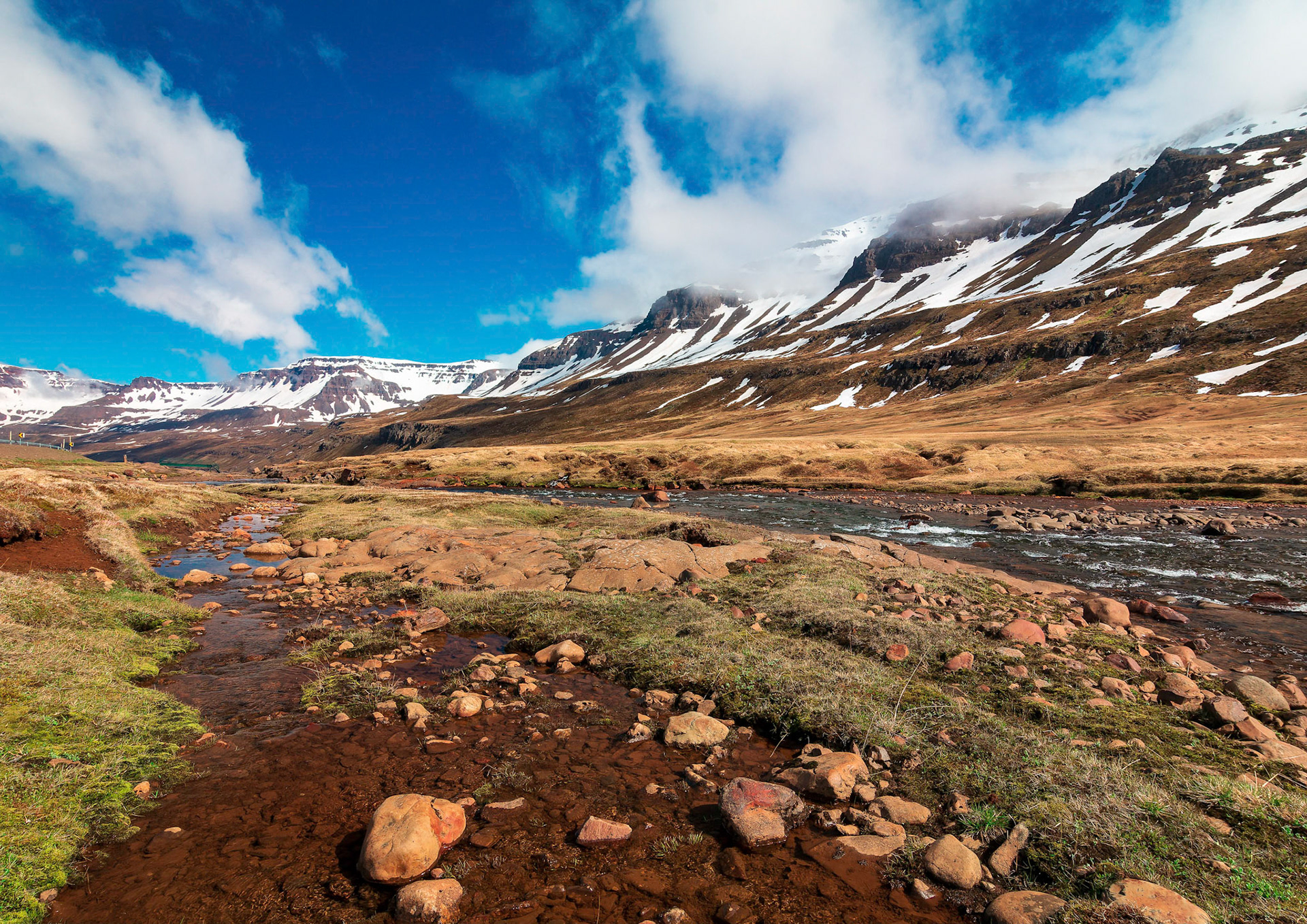 River Fjarðará streams down to the East Icelandic twon of Seydisfjordur.