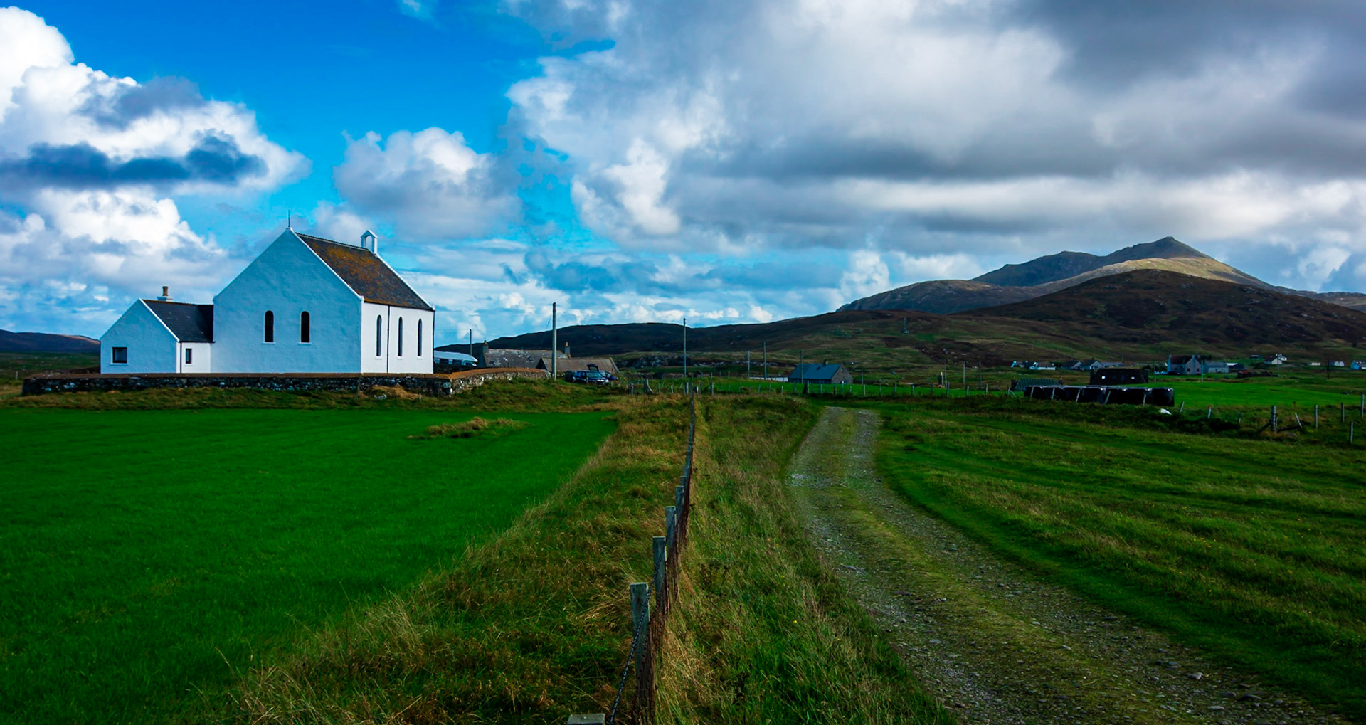 On the Outer Hebridean island of South Uist sits Howmore Church, the bright white church stands out so much that it is used by fishing boats as a landmark.