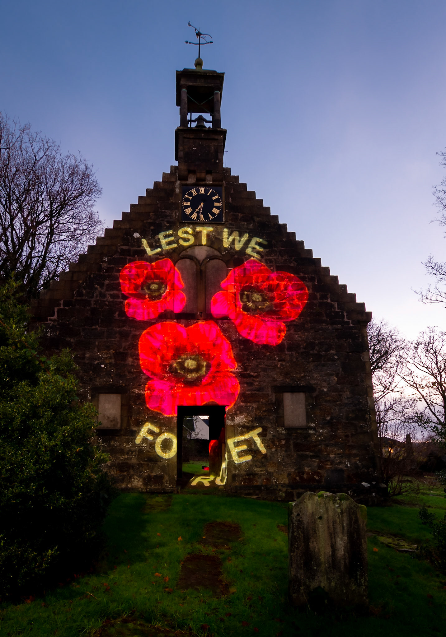 War Memorial prokected onto an old church.