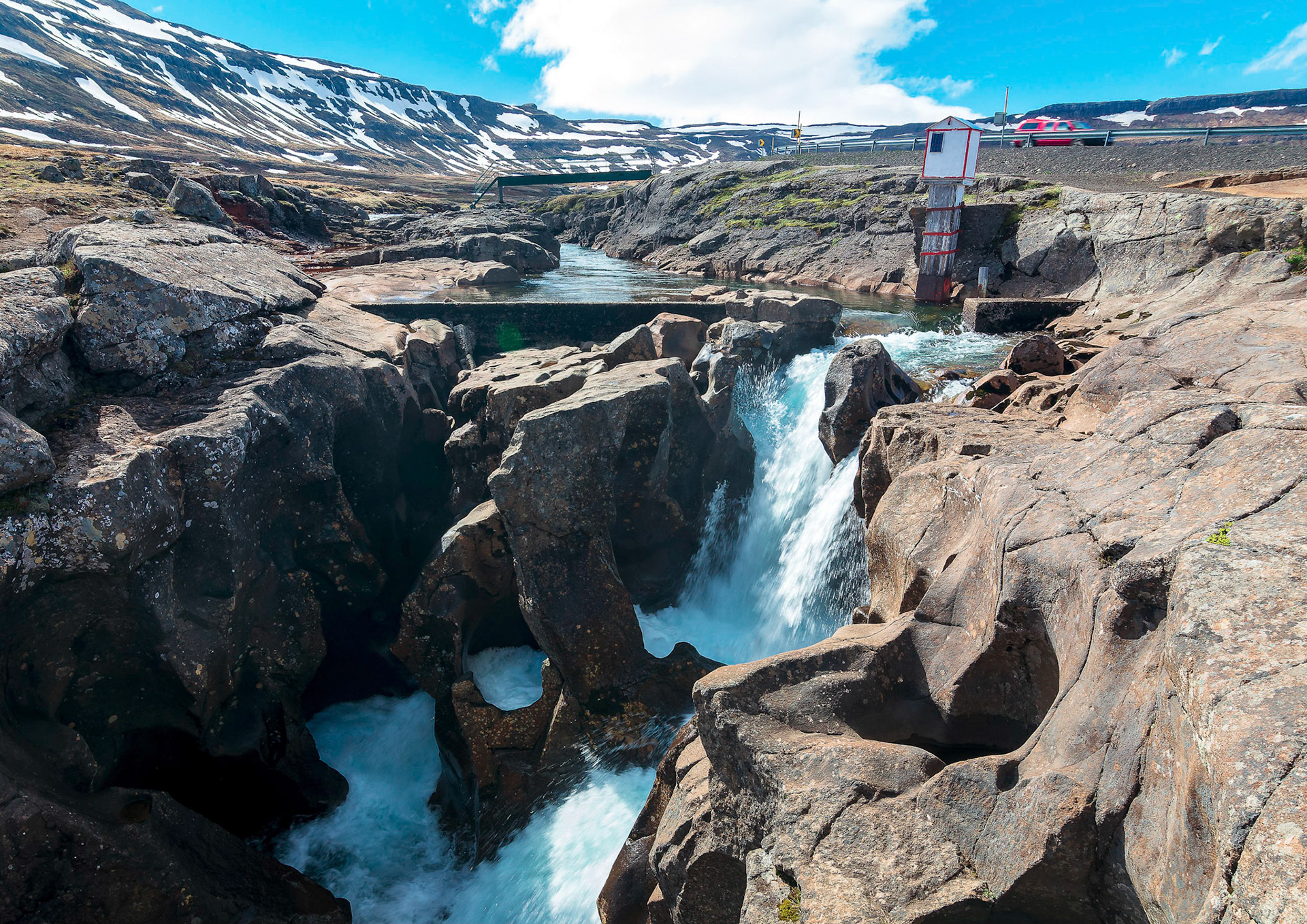 A river monitoring station on the Fjarðará river near the easter Icelandic town of Seydisfjordur.