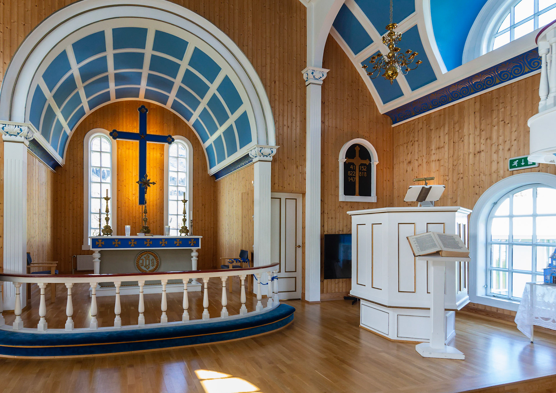 At centre of the ferry twon of  Seydisfjordur in eastern Iceland is this distinctive church.