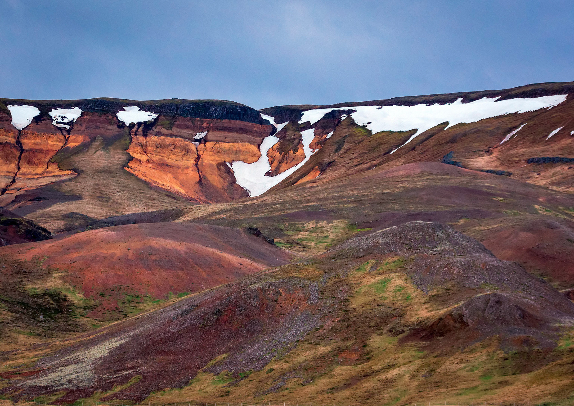 Cliffs hold the last Icelandic snow.