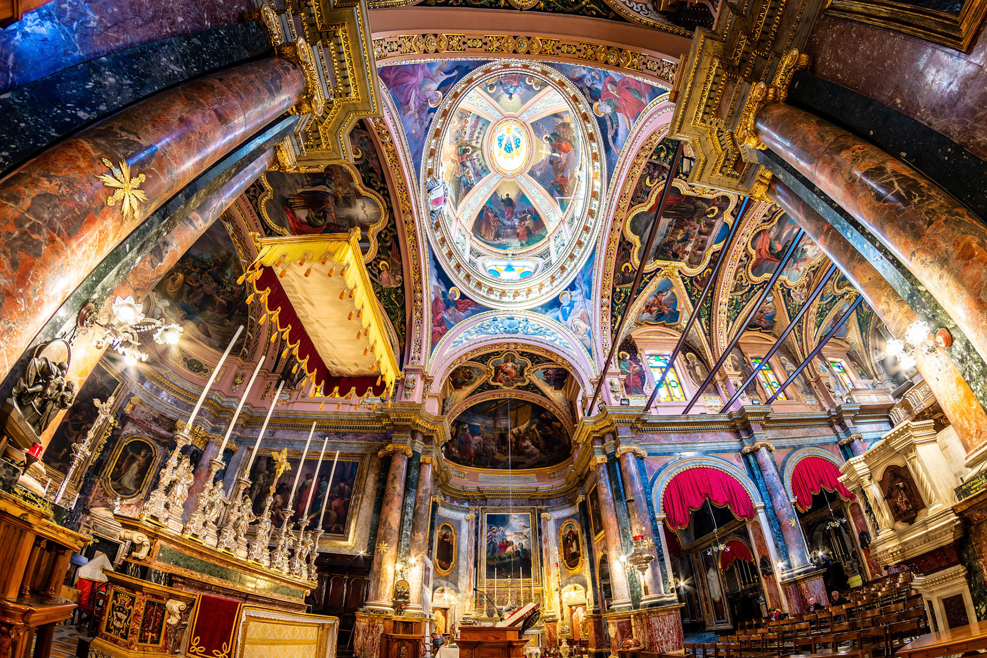 The ceiling of the Baroque Collegiate Parish Church St Paul's Shipwreck in Valletta the capital city of Malta.