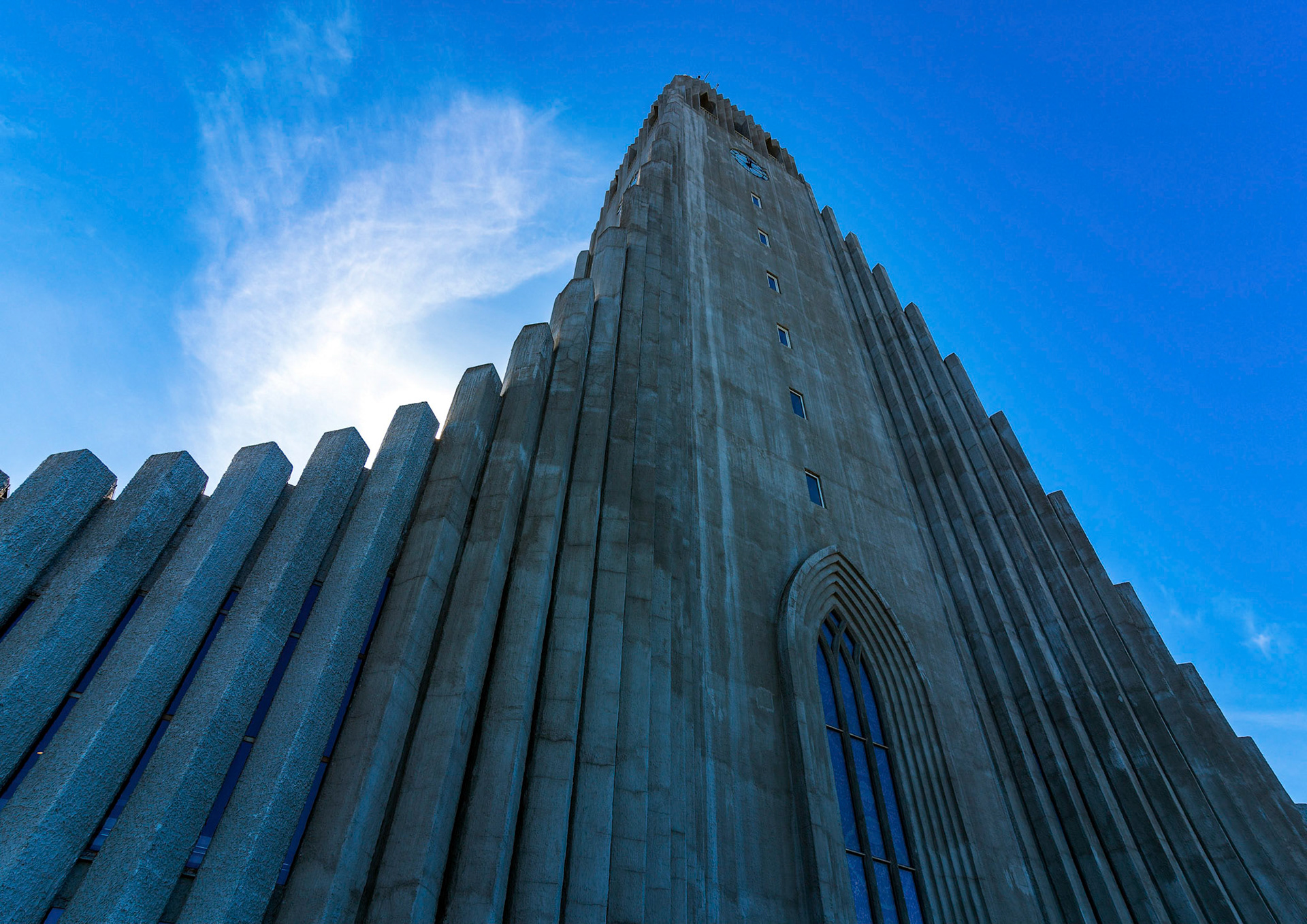 A large Lutheran church Hallgrímskirkja or Church of Hallgrímur is a visible landmark in the midle of the Icelandic capital city Reykjavík.