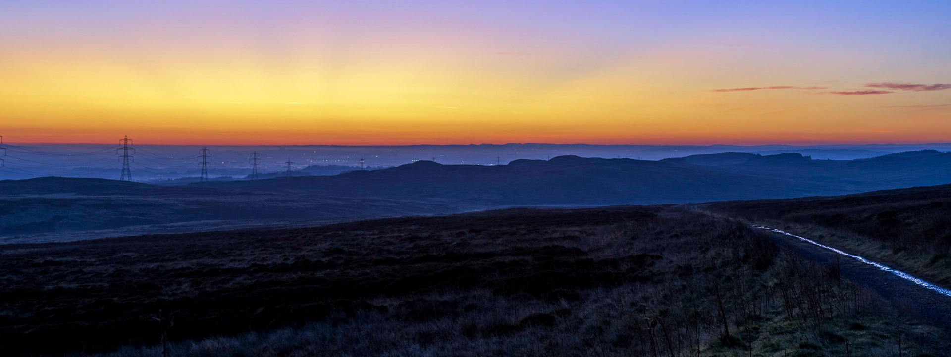 Sunrise over Glasgow, from the Clyde Muirshiel regional Park.
