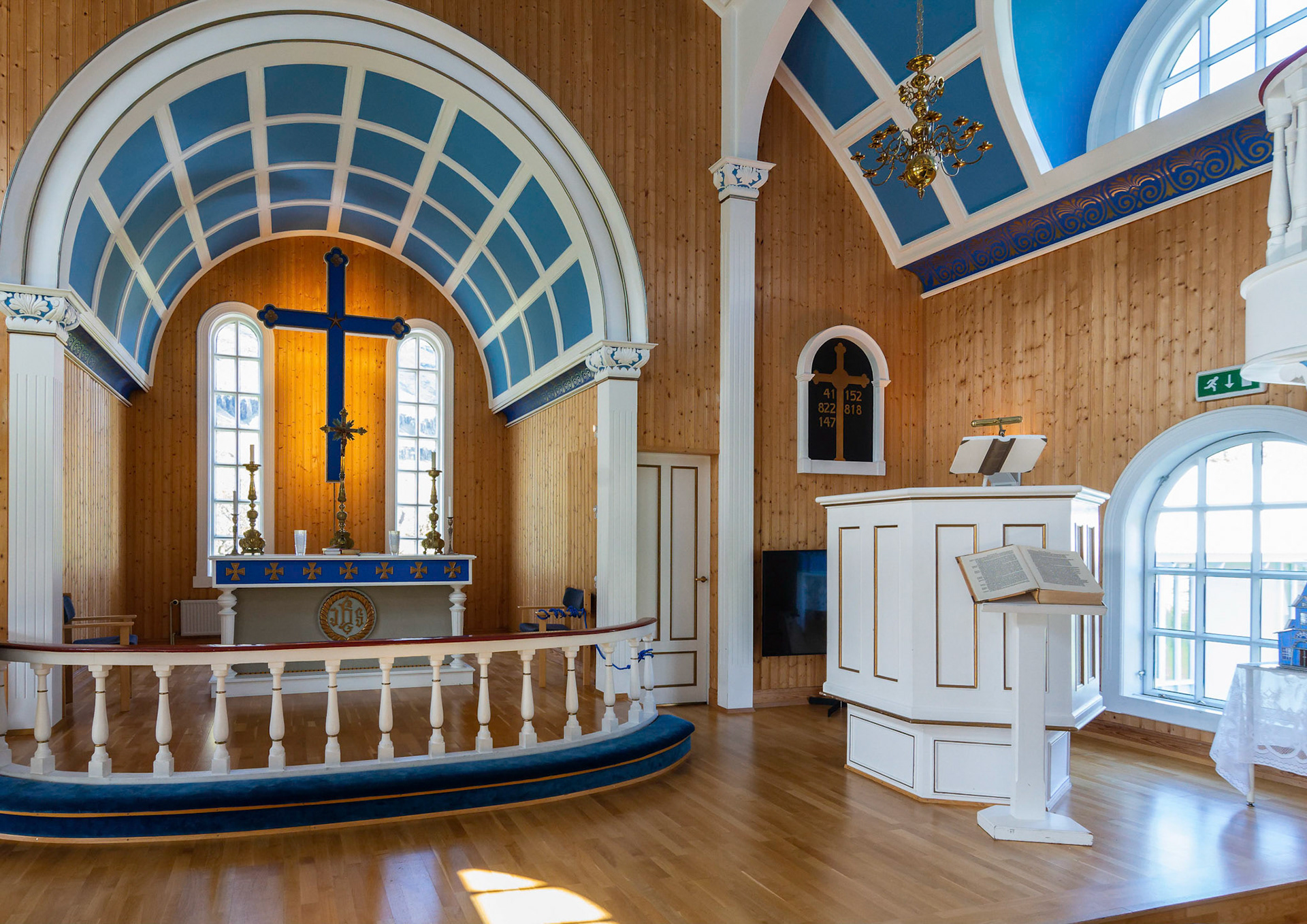At centre of the ferry twon of  Seydisfjordur in eastern Iceland is this distinctive church.