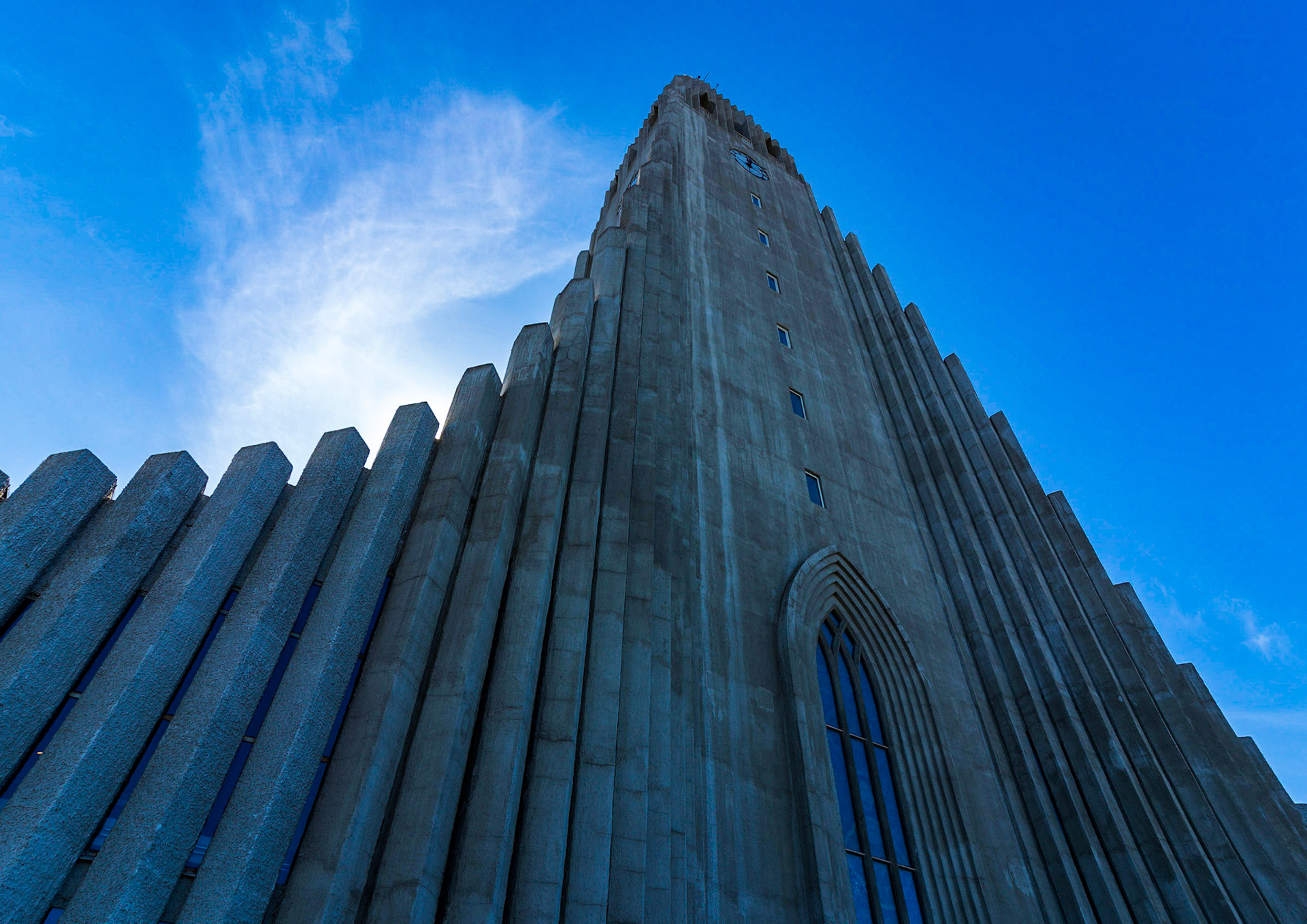 A large Lutheran church Hallgrímskirkja or Church of Hallgrímur is a visible landmark in the midle of the Icelandic capital city Reykjavík.