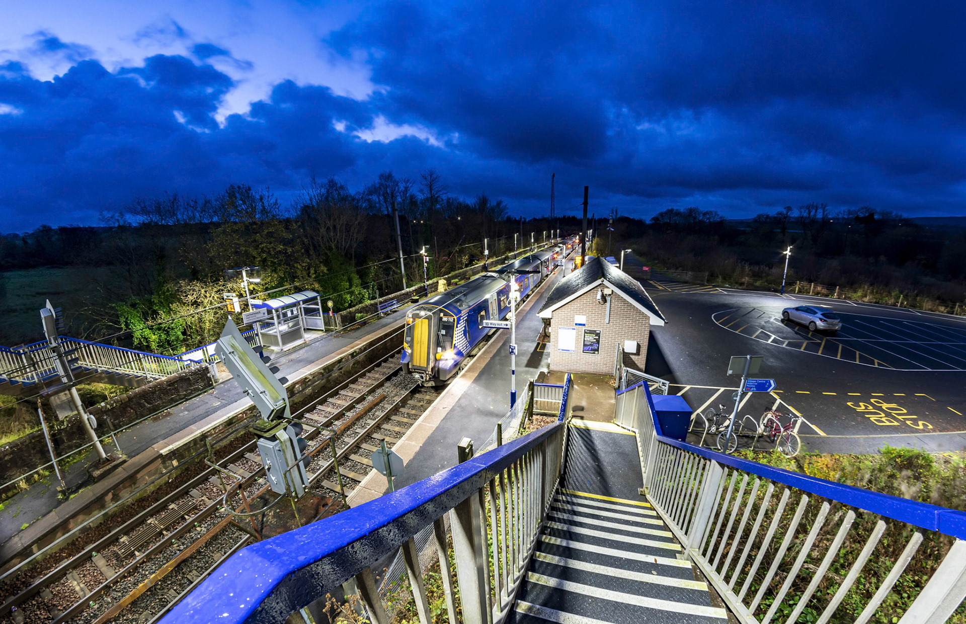 As the sun starts to assert itself the sky starts to lighten over the local recently much quieter railway station, Lochwinnoch.