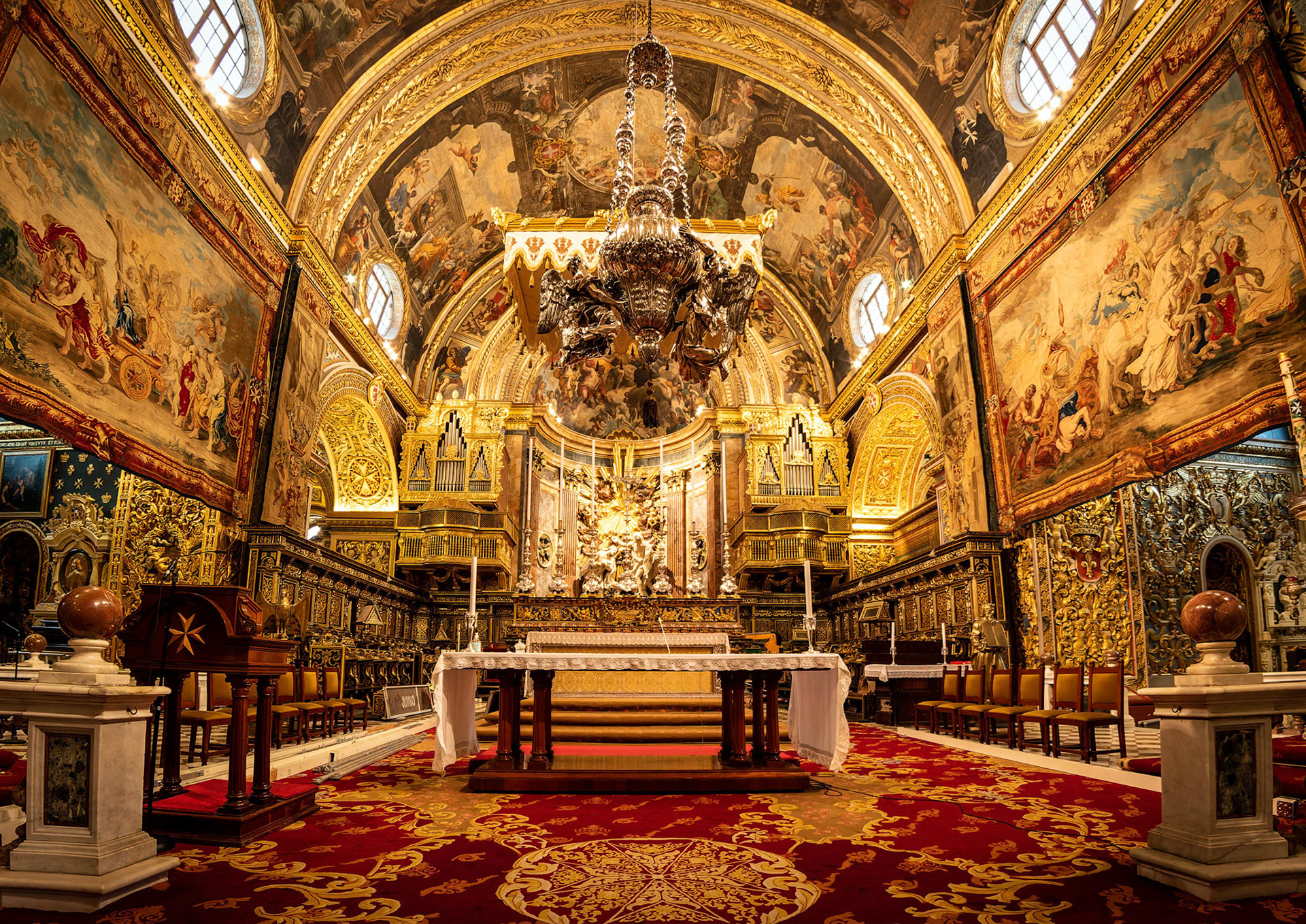 The Sanctuary and Altar of Saint John's Co-Cathedral, Valletta, Malta.