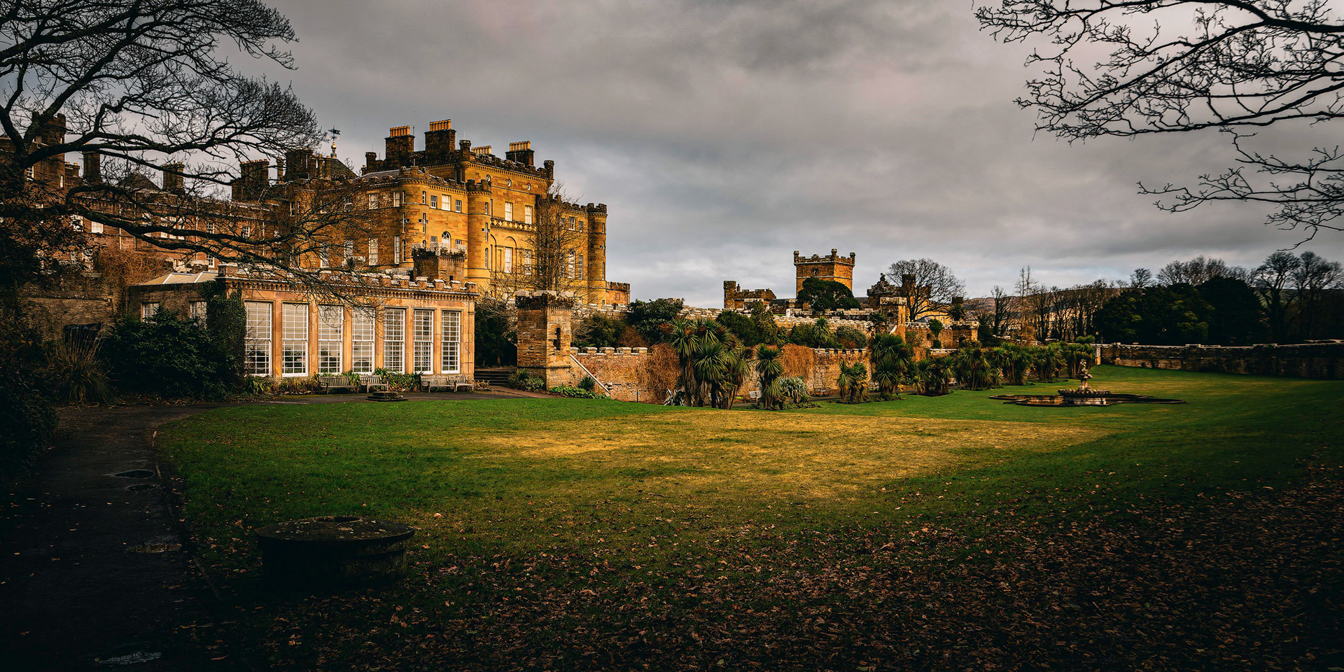A late winter view of Culzean Castle house and gardens.