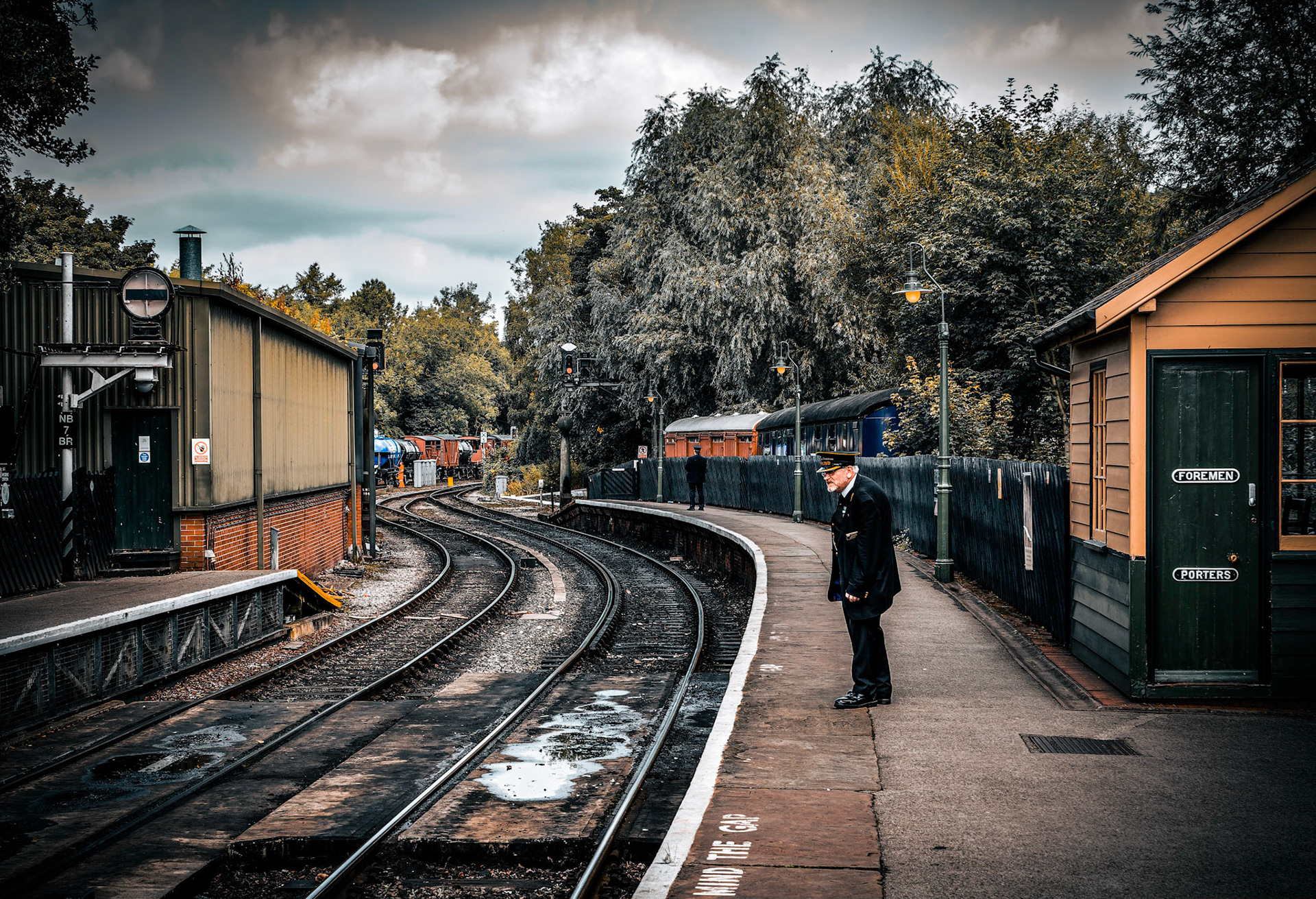 At the North Yorkshire Moors Railway's Pickering station a platform is checked for trains,