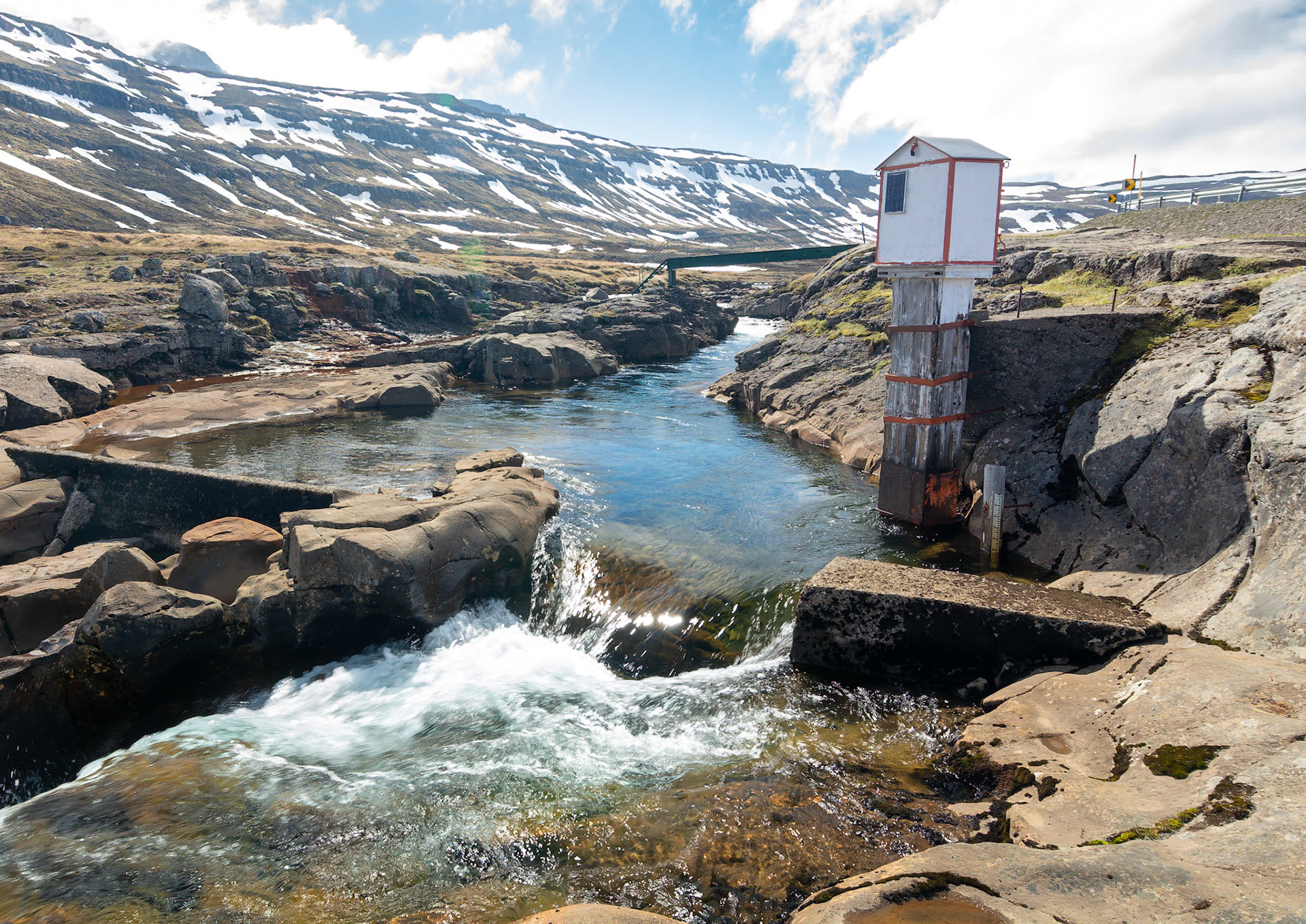 A river monitoring station on the Fjarðará river near the easter Icelandic town of Seydisfjordur.