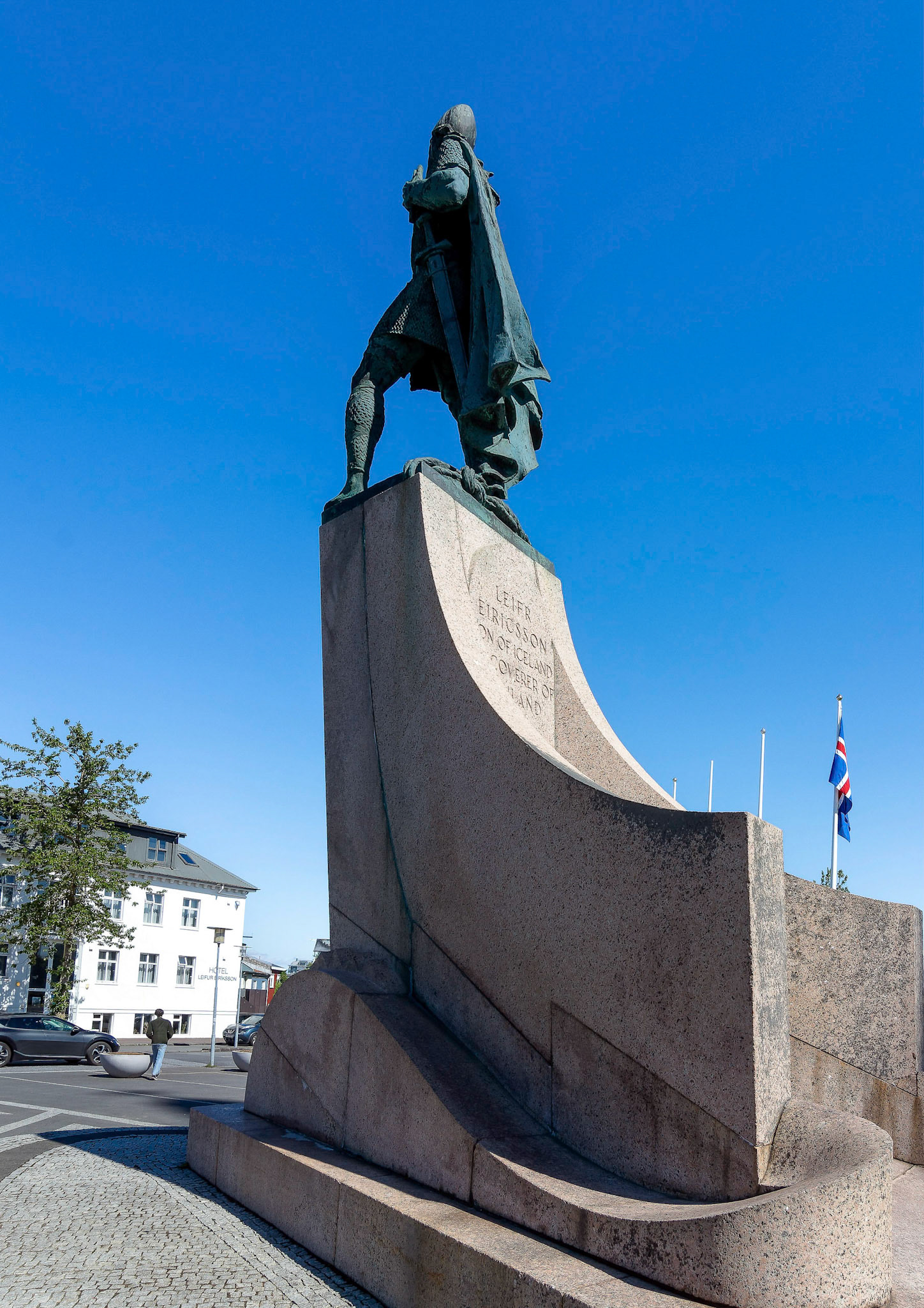 This statue is a memorial to Leif Erikson thought to be the first man to set foot on continental North America.