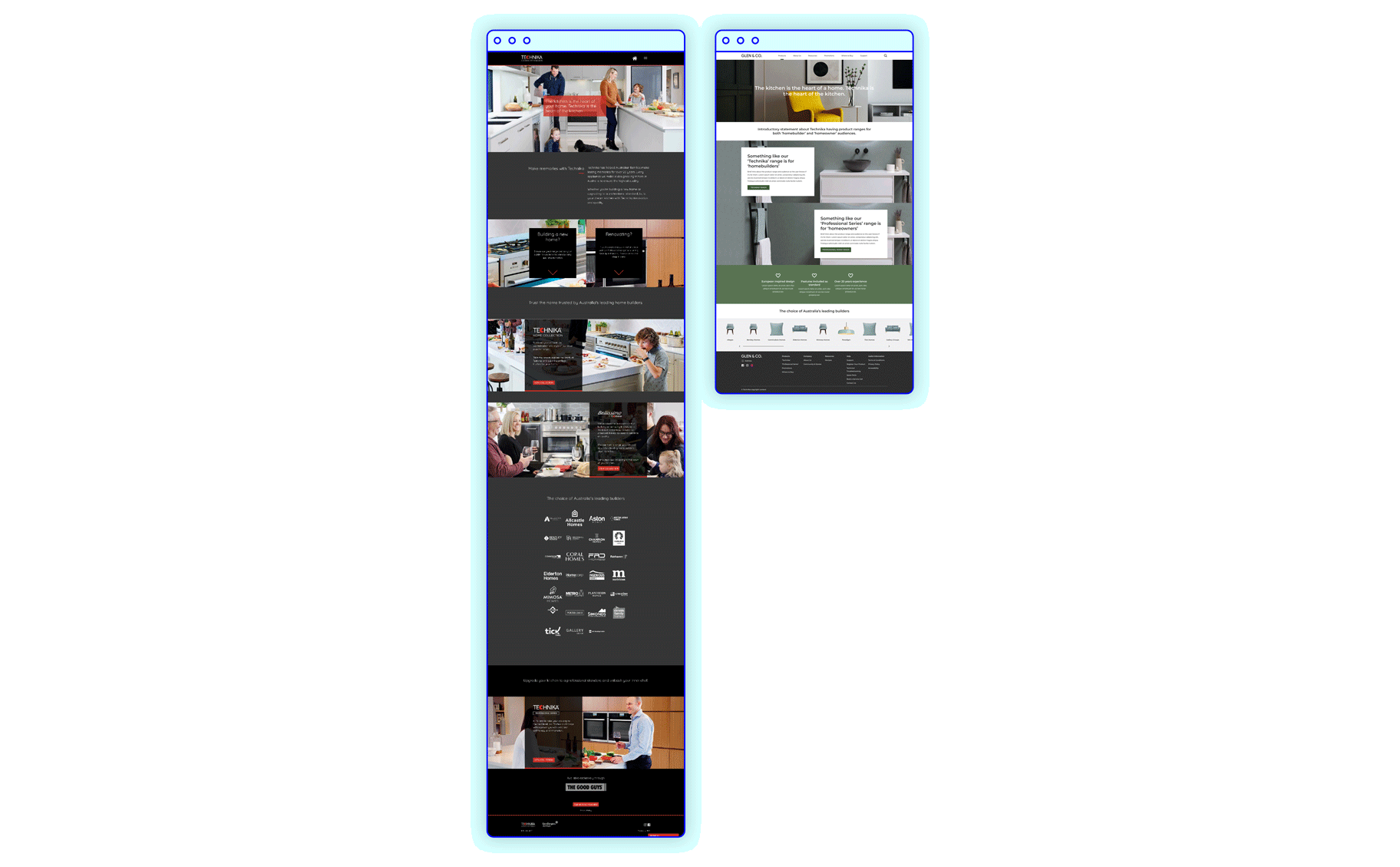 Technika website home page before and after