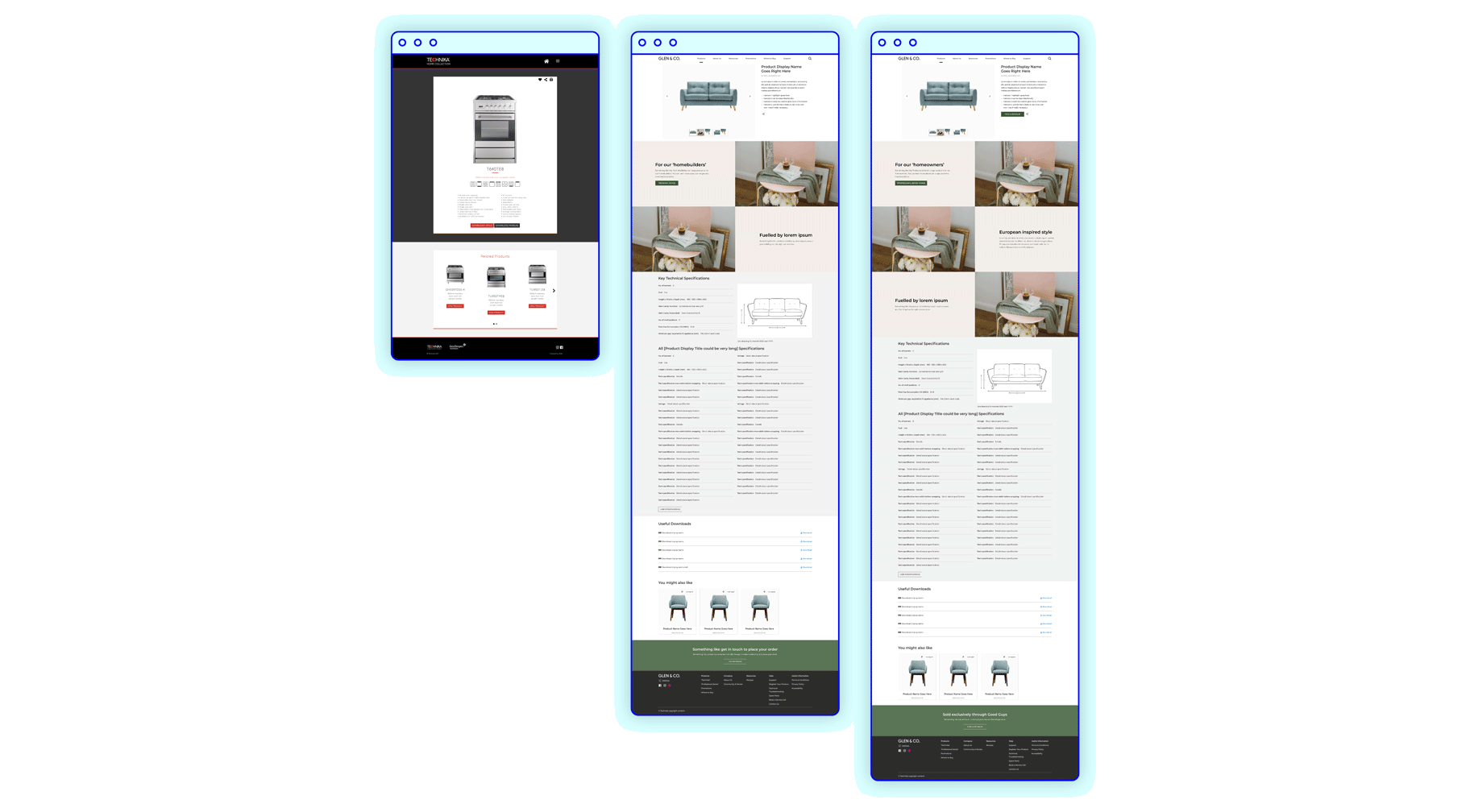 Technika website product detail pages before and after