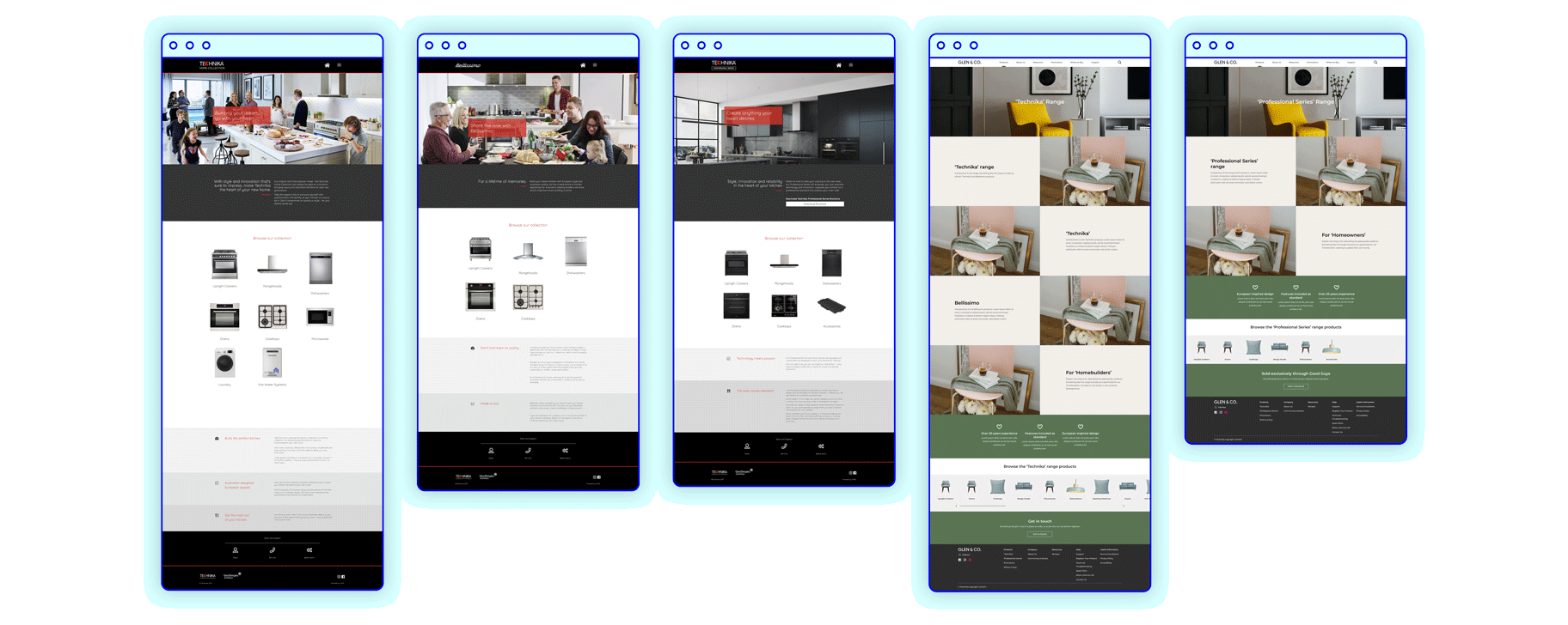 Technika website product range pages before and after