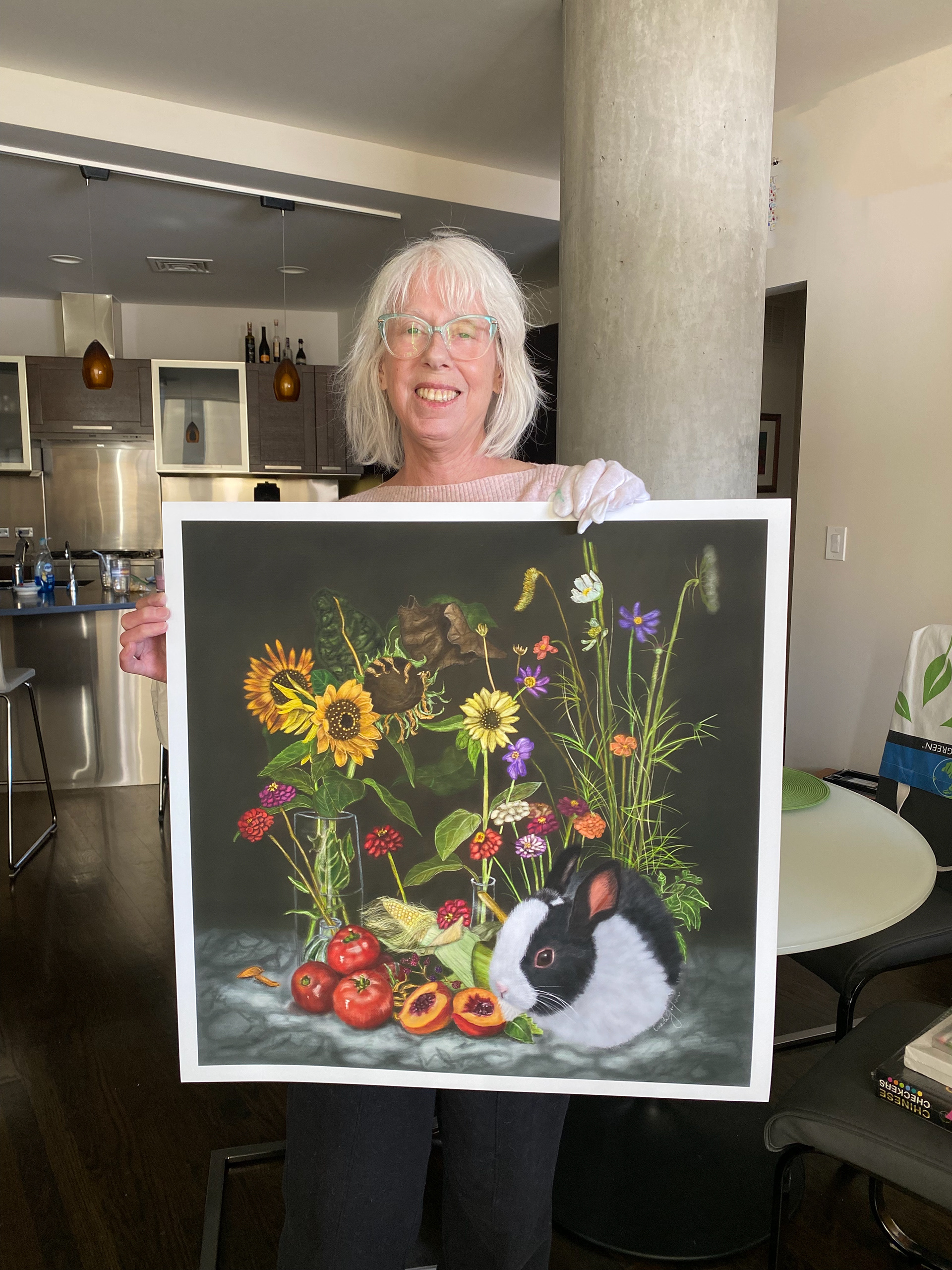 I'm holding a 24" print of my digital painting, Blossom