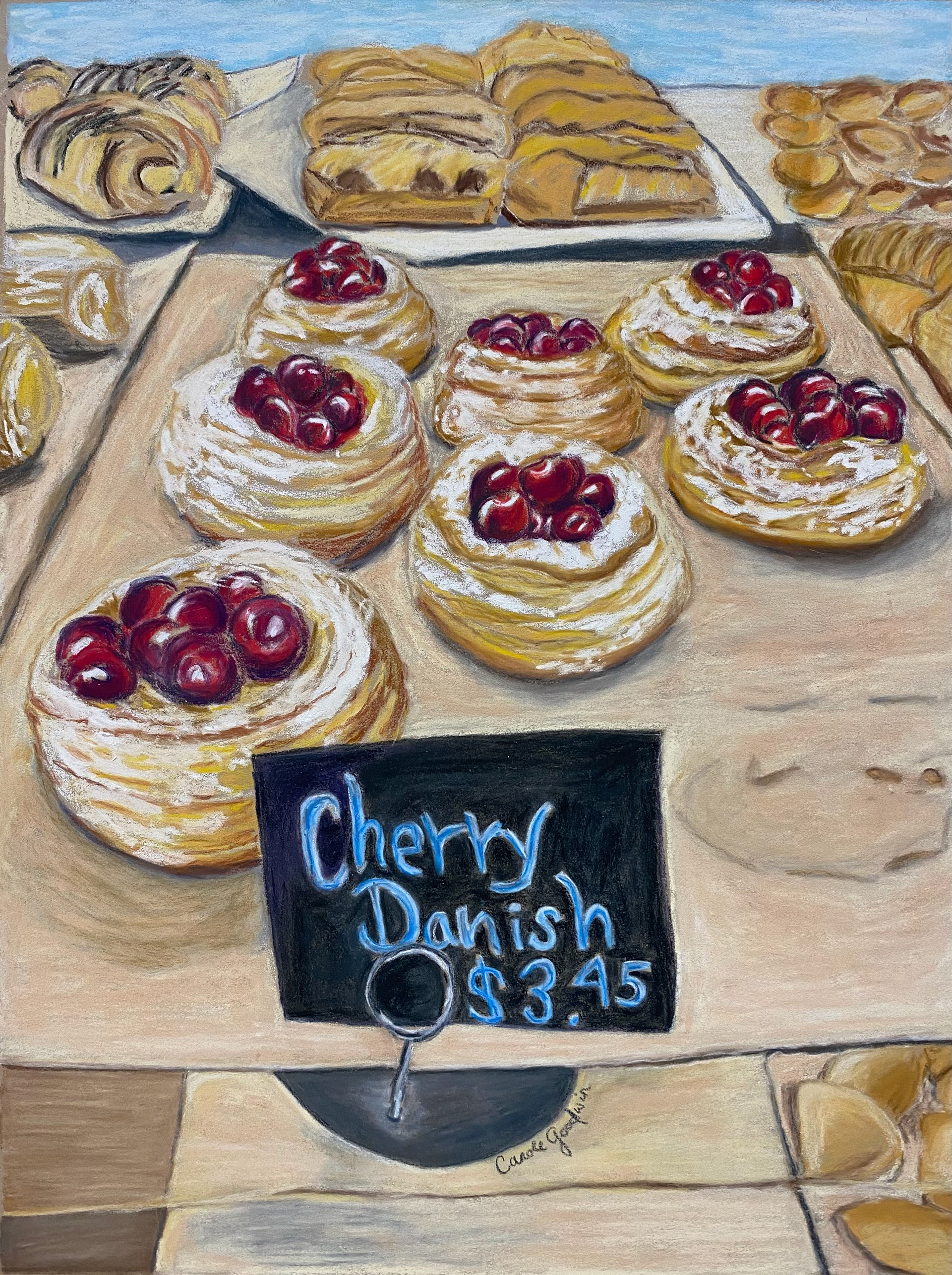 Cherry Danish 9" x 12" soft pastel, $175