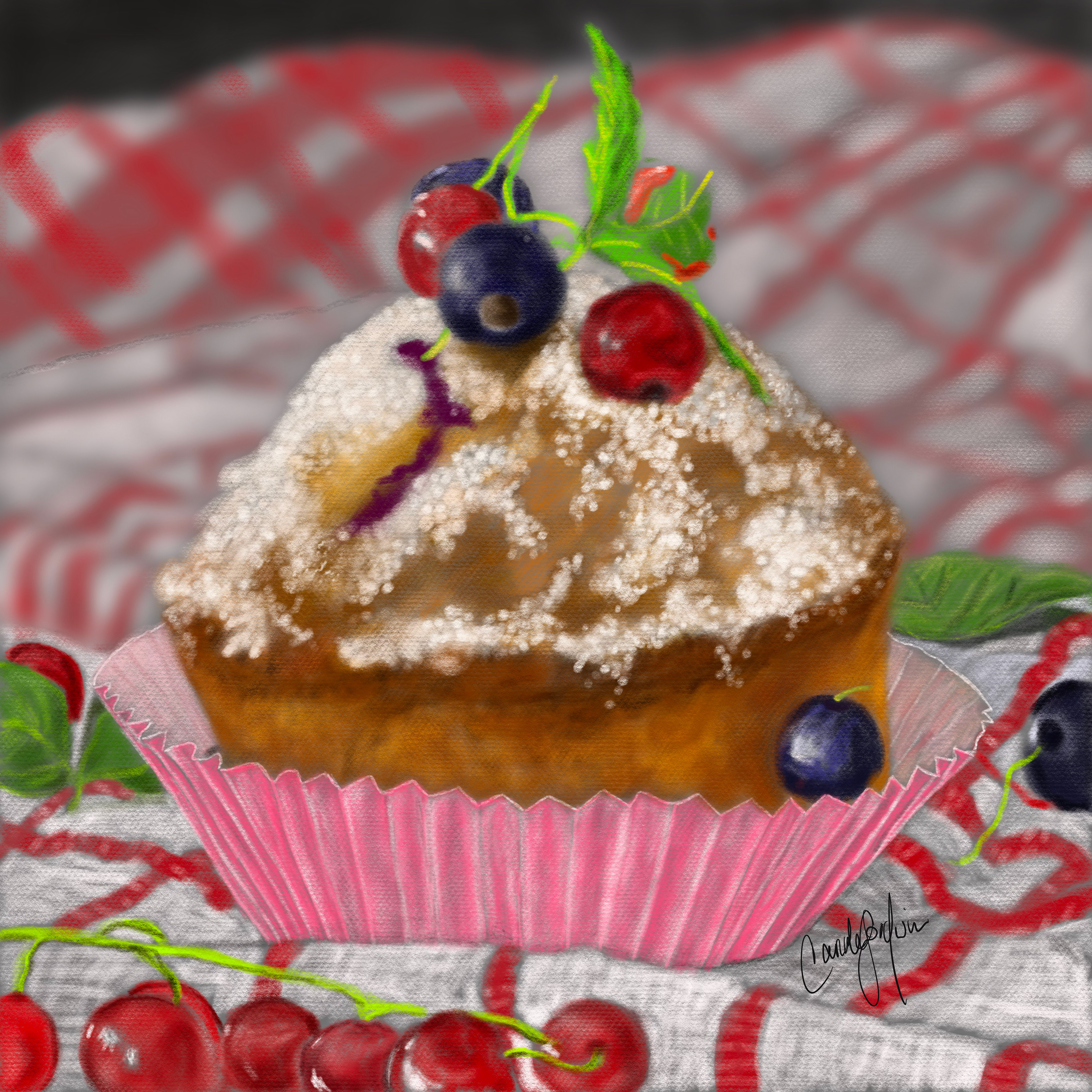 Blueberry Muffin, 12" x 12" digital painting, $35