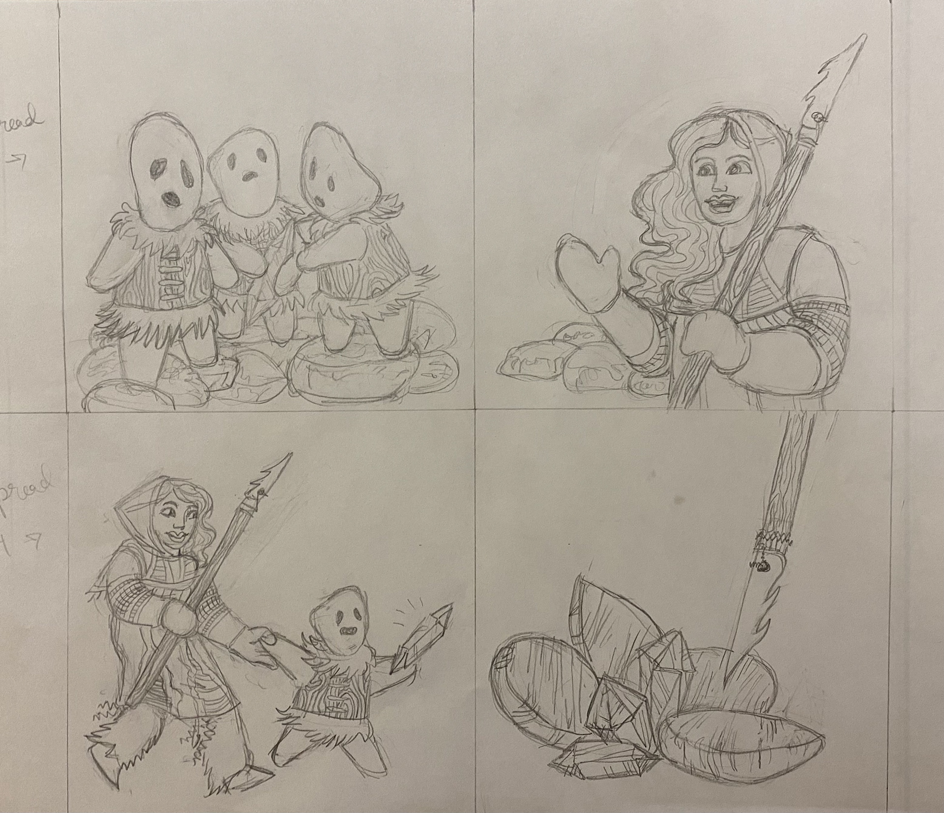Full-size Pencil Drawings for Spread 3 and 4
