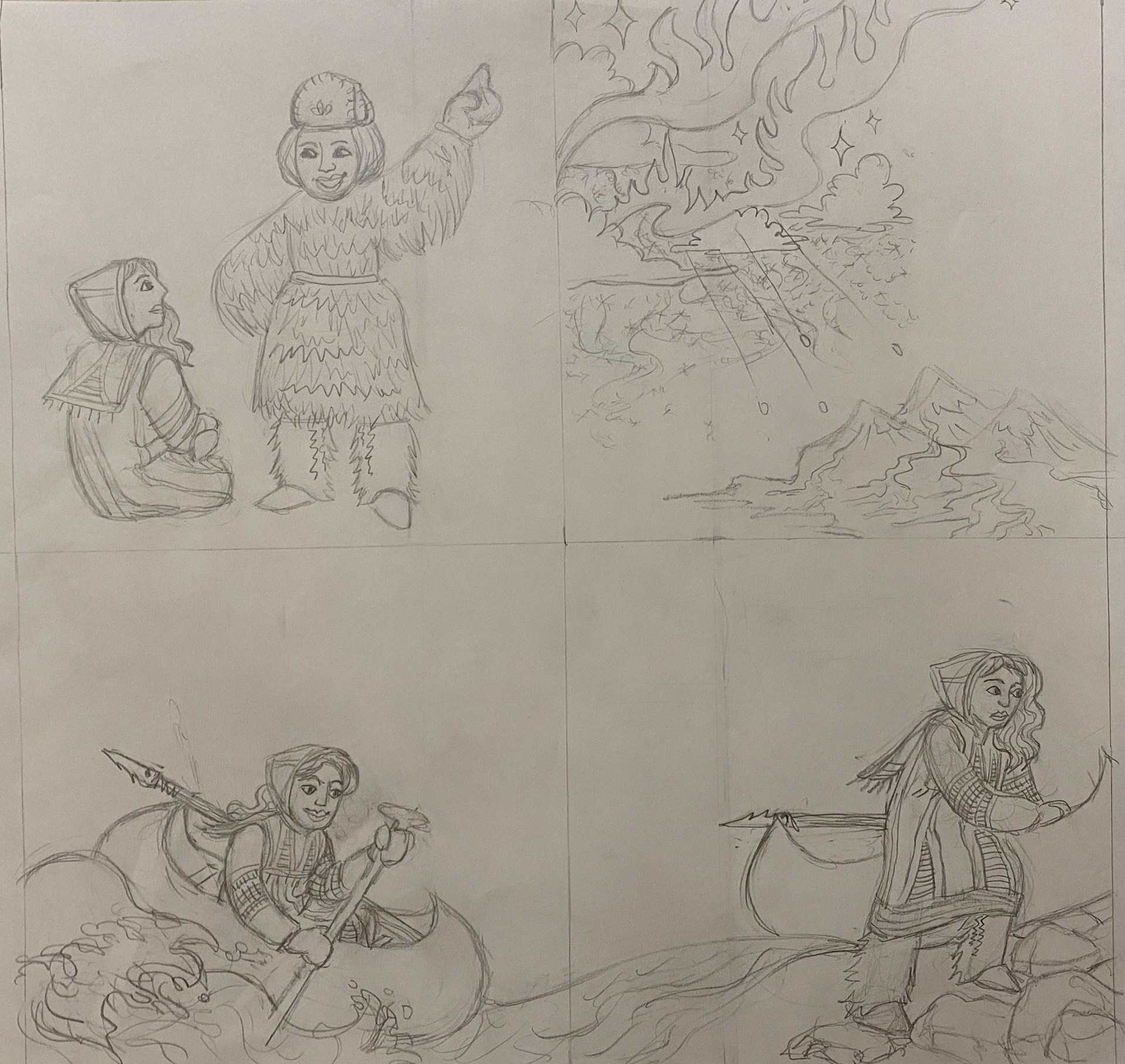Full-size Pencil Drawings for Spread 1 and 2