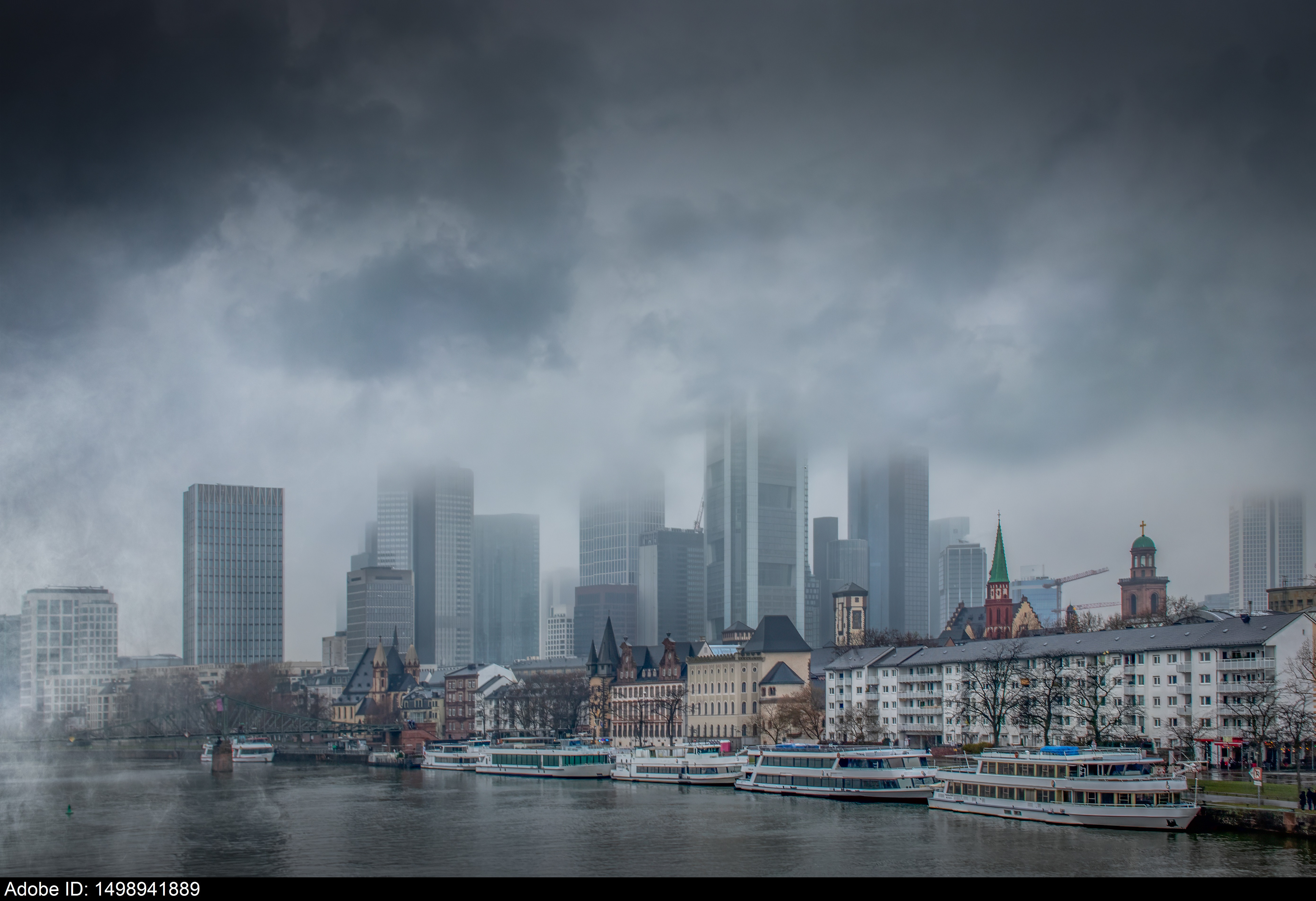 1498941889  Fog Envelops Frankfurt Skyline and Riverfront