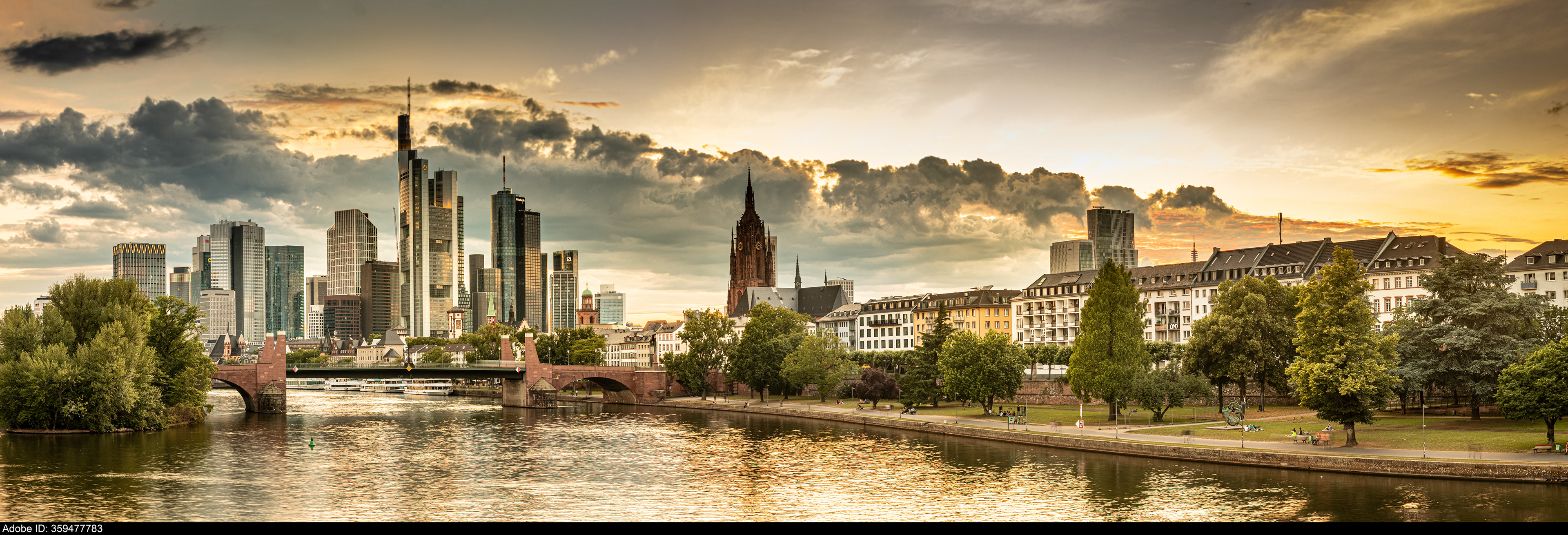 359477783  high definition panorama view of the frankfurt skyline at the beginning of sunset