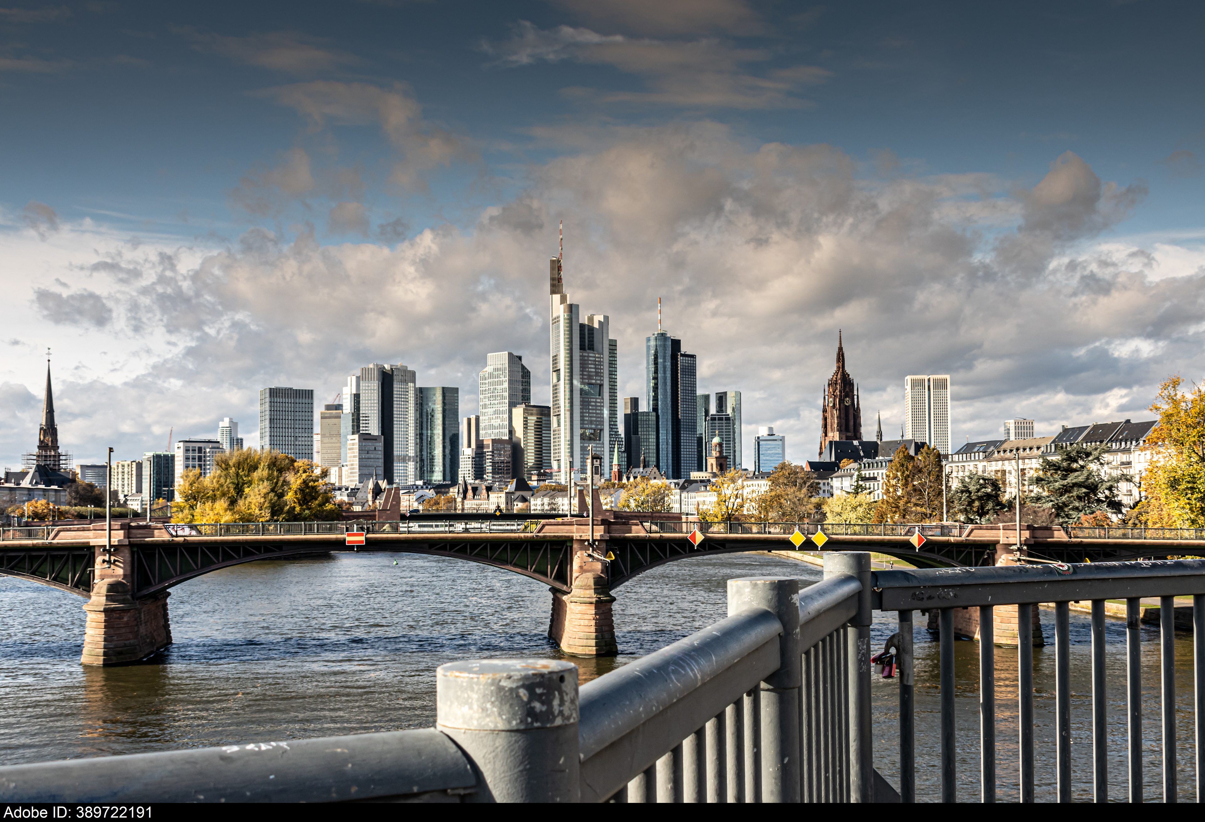 389722191  the frankfurt skyline on a cloudy day