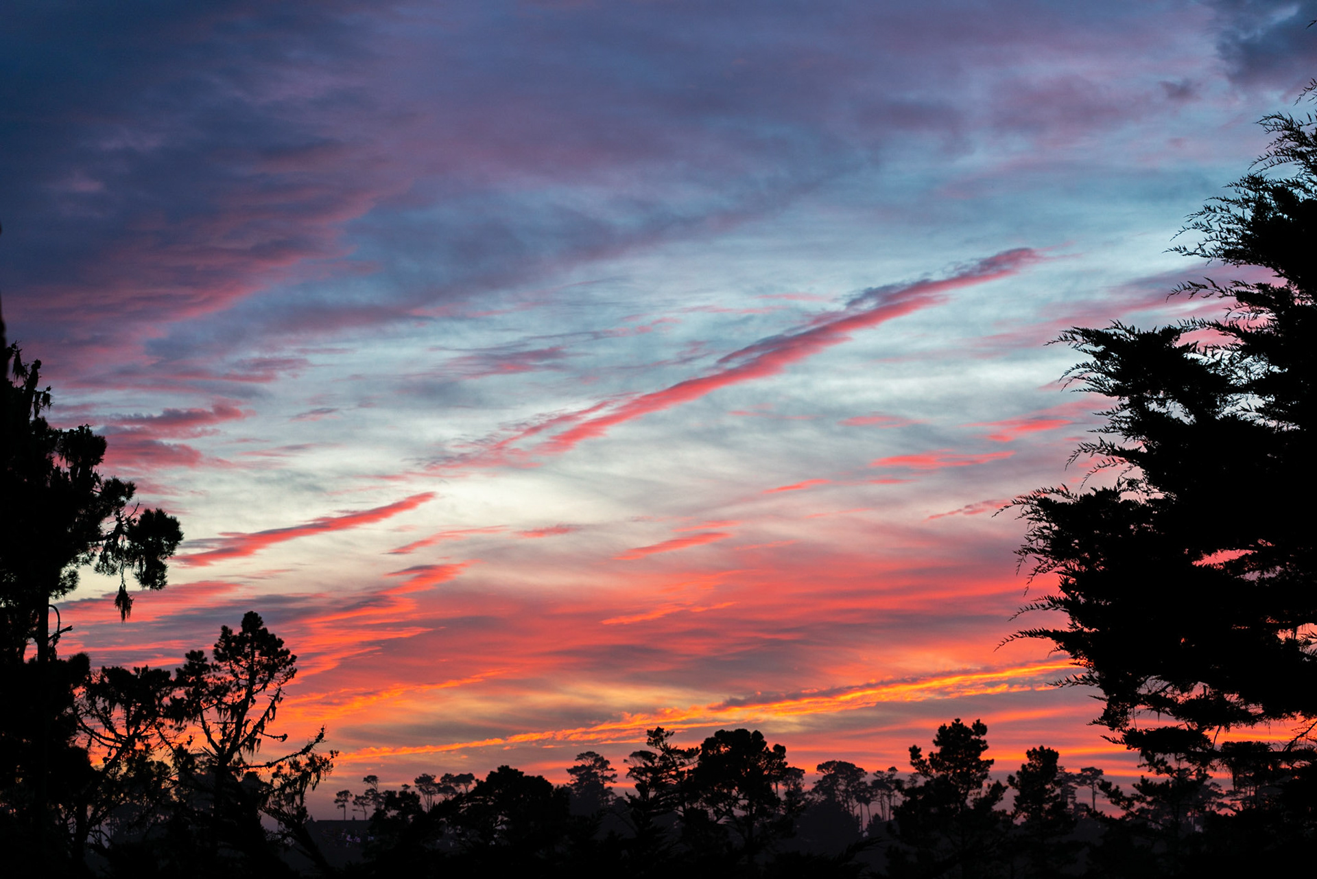 Sunset from our back deck.  Pebble Beach, CA.