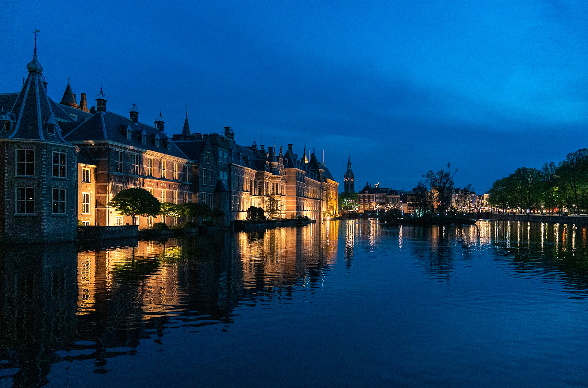 Parliament building at night, The Hague, Netherlands.
