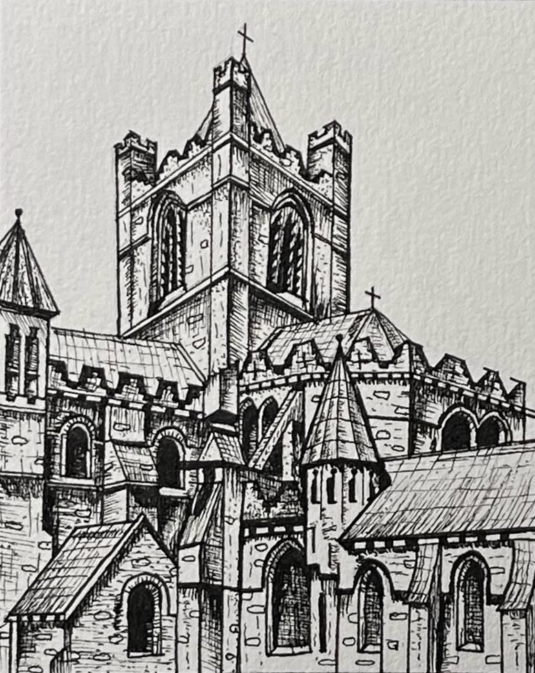 Ink sketch of Christ Church Cathedral, Dublin, Ireland