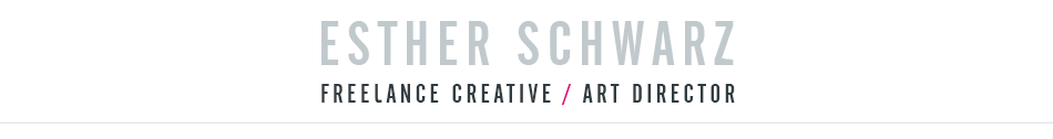 Hi, ich bin Esther. Art Direktorin, Konzepterin, Geschichtenerzählerin. Ich arbeite für Agenturen. Und für alle anderen, die gute Gestaltung wollen.
