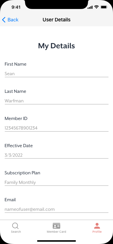 User Details - My Details