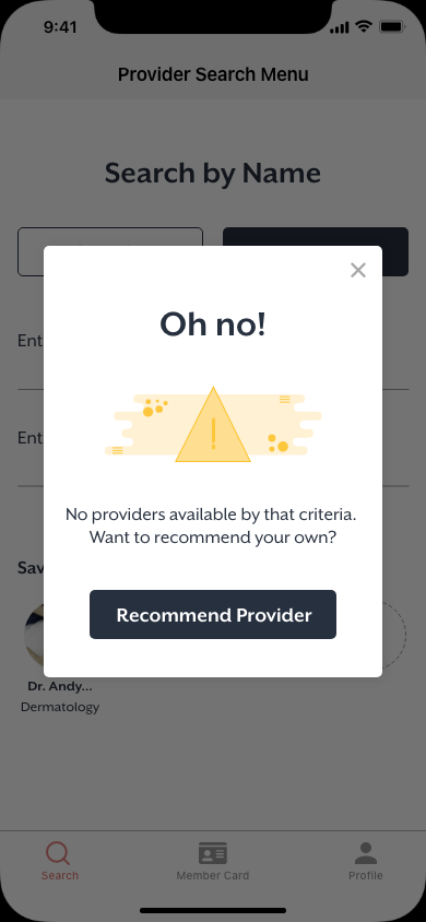 Searched Provider Not Found - Message