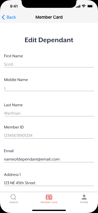 Member Card - Edit Dependant