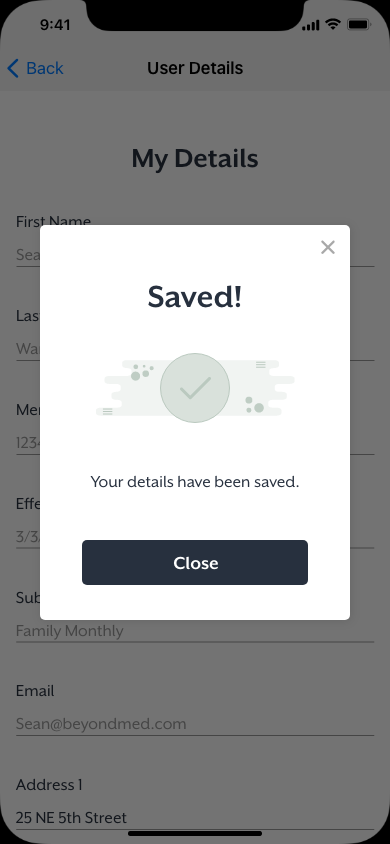 Success Message - User Details