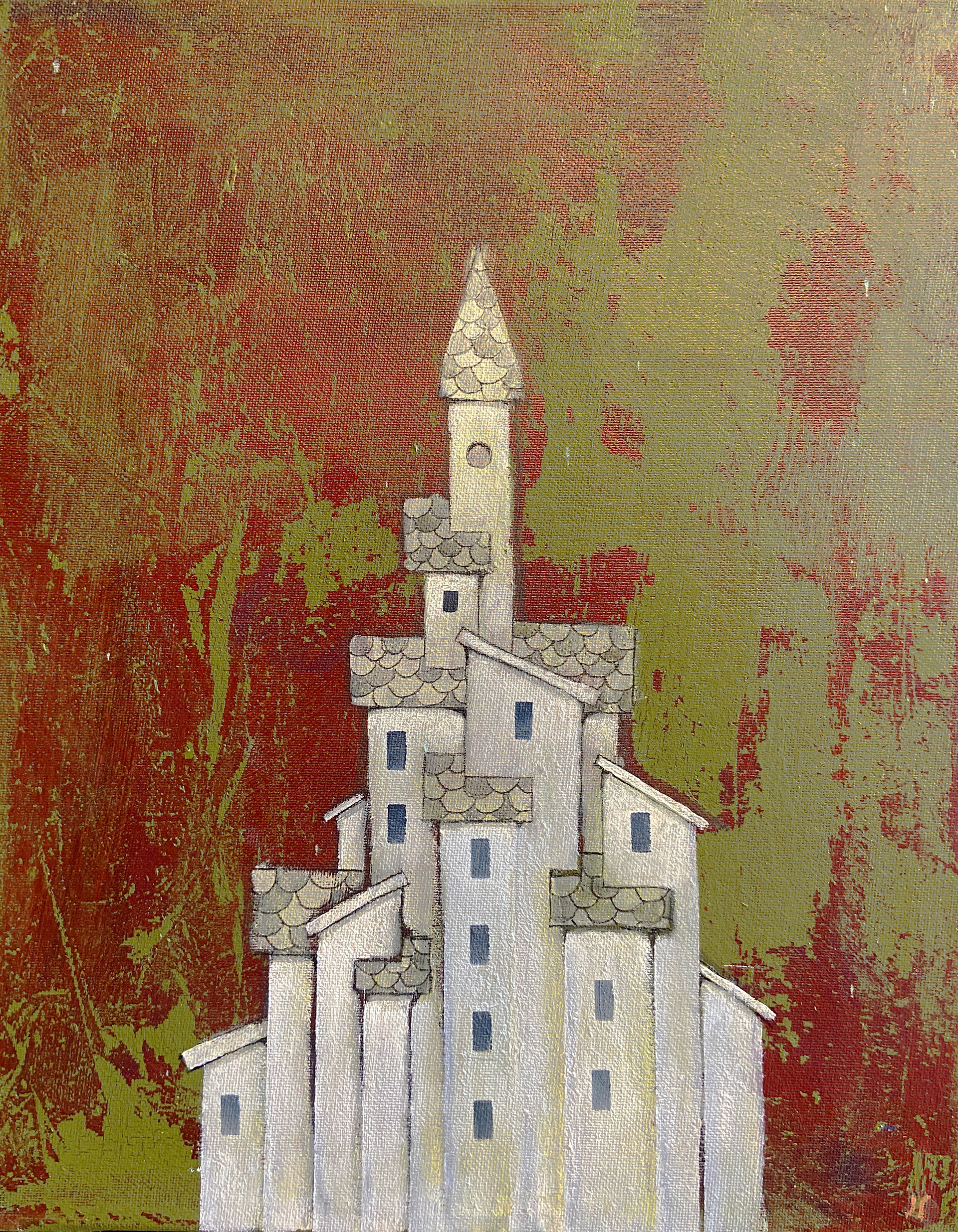 Fuglehuset. Akryl på bomullsduk. 31 x 40 cm.