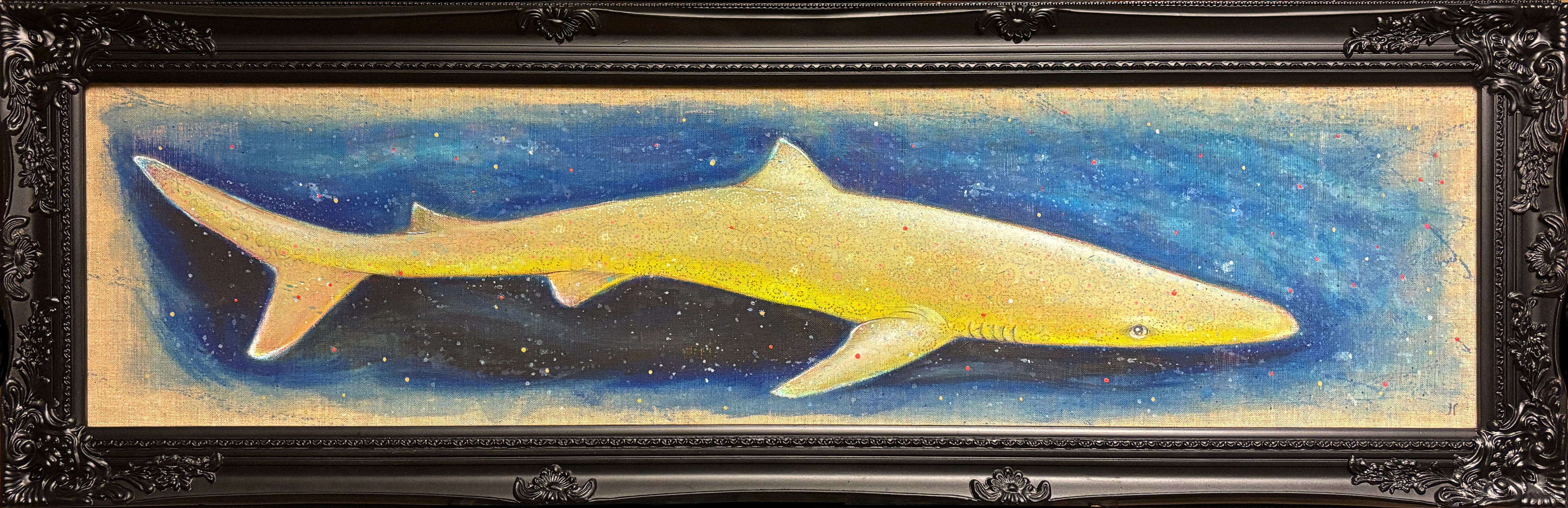 Stille jeger. Akryl på linlerret. 130 x 43 cm inkludert ramme.