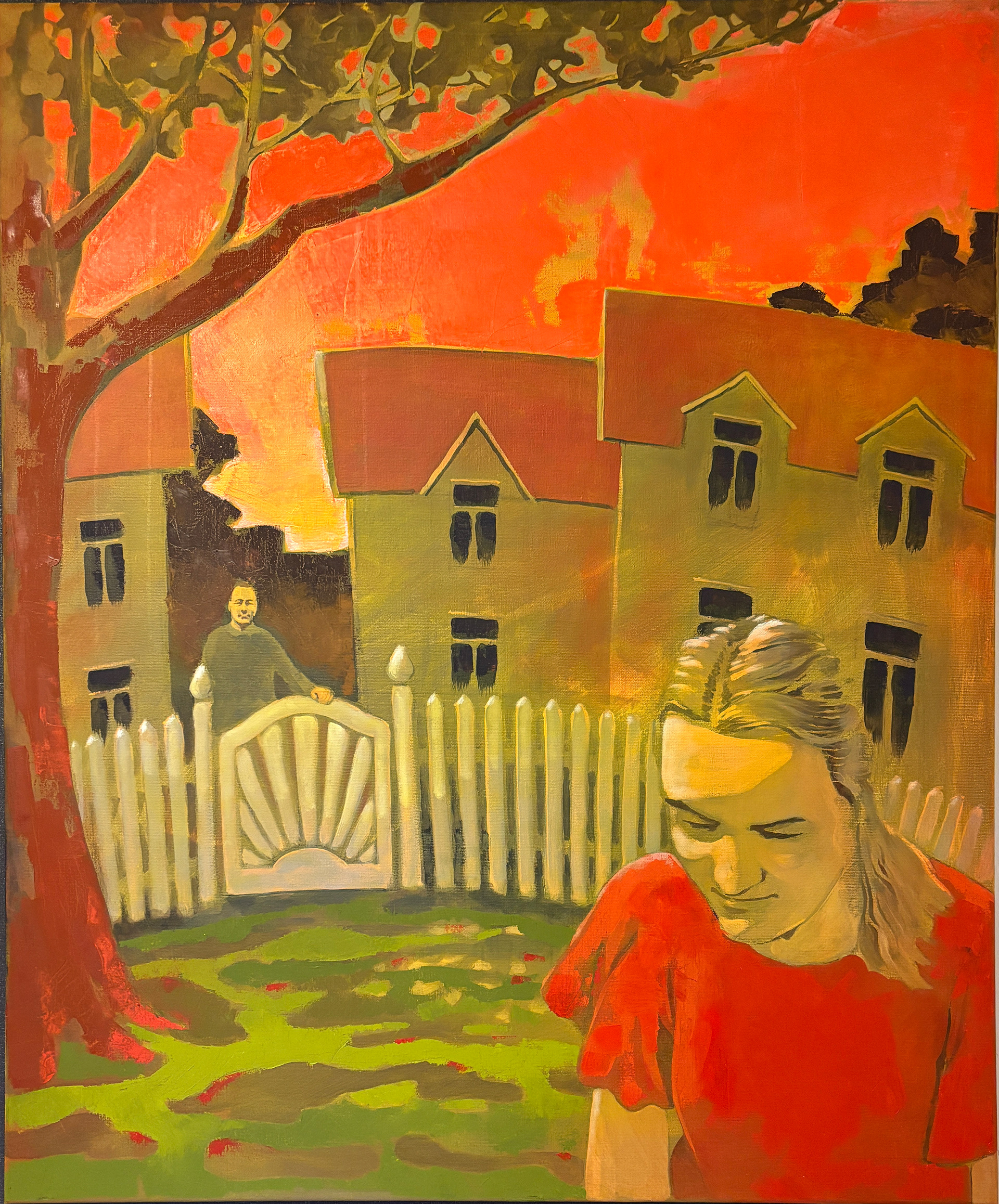 Ved porten. Akryl og olje på linlerret. 100 x 120 cm.