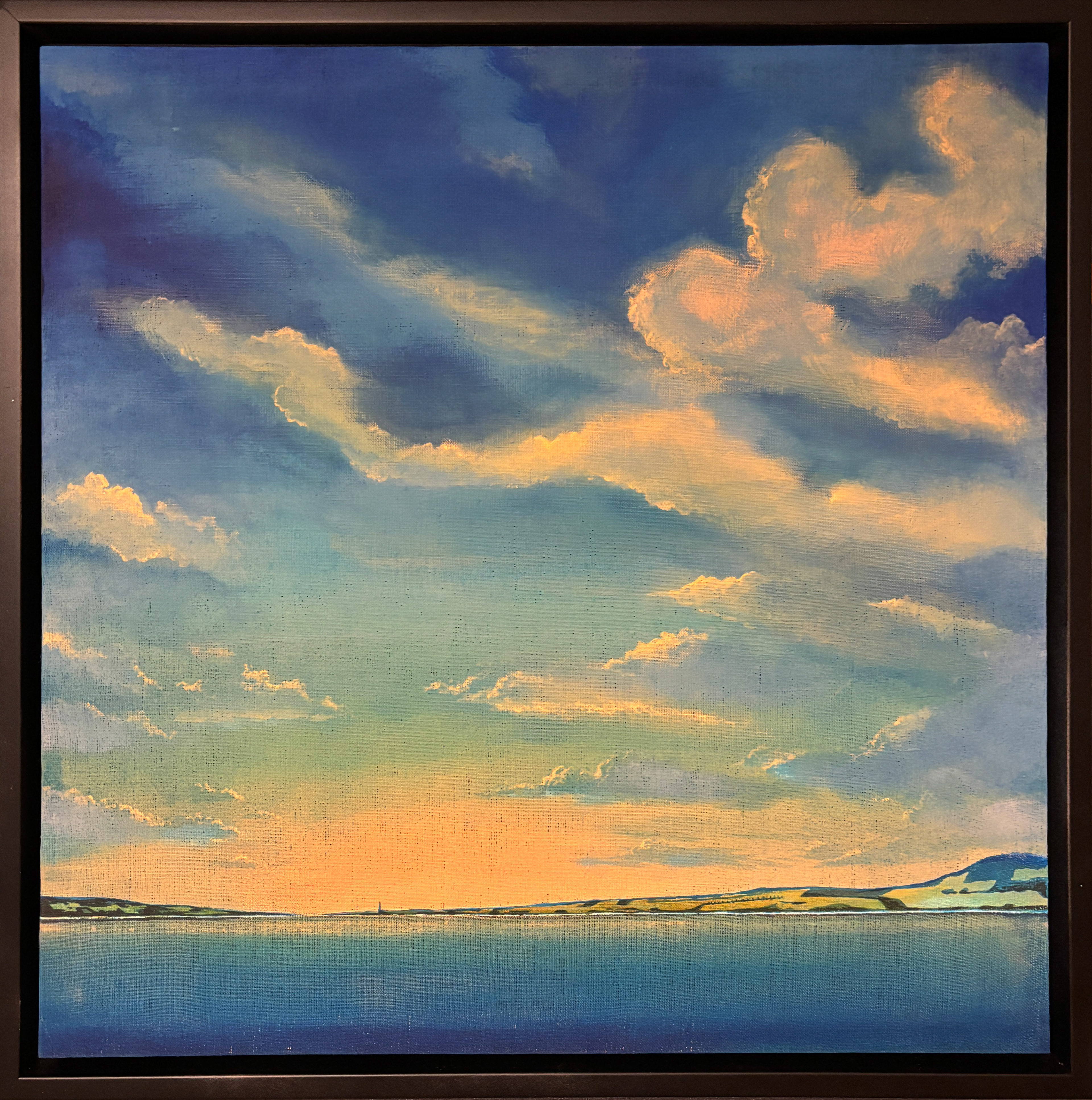 Daggry over Nes-landet. Akryl på linlerret. 65 x 65 cm inkludert ramme.