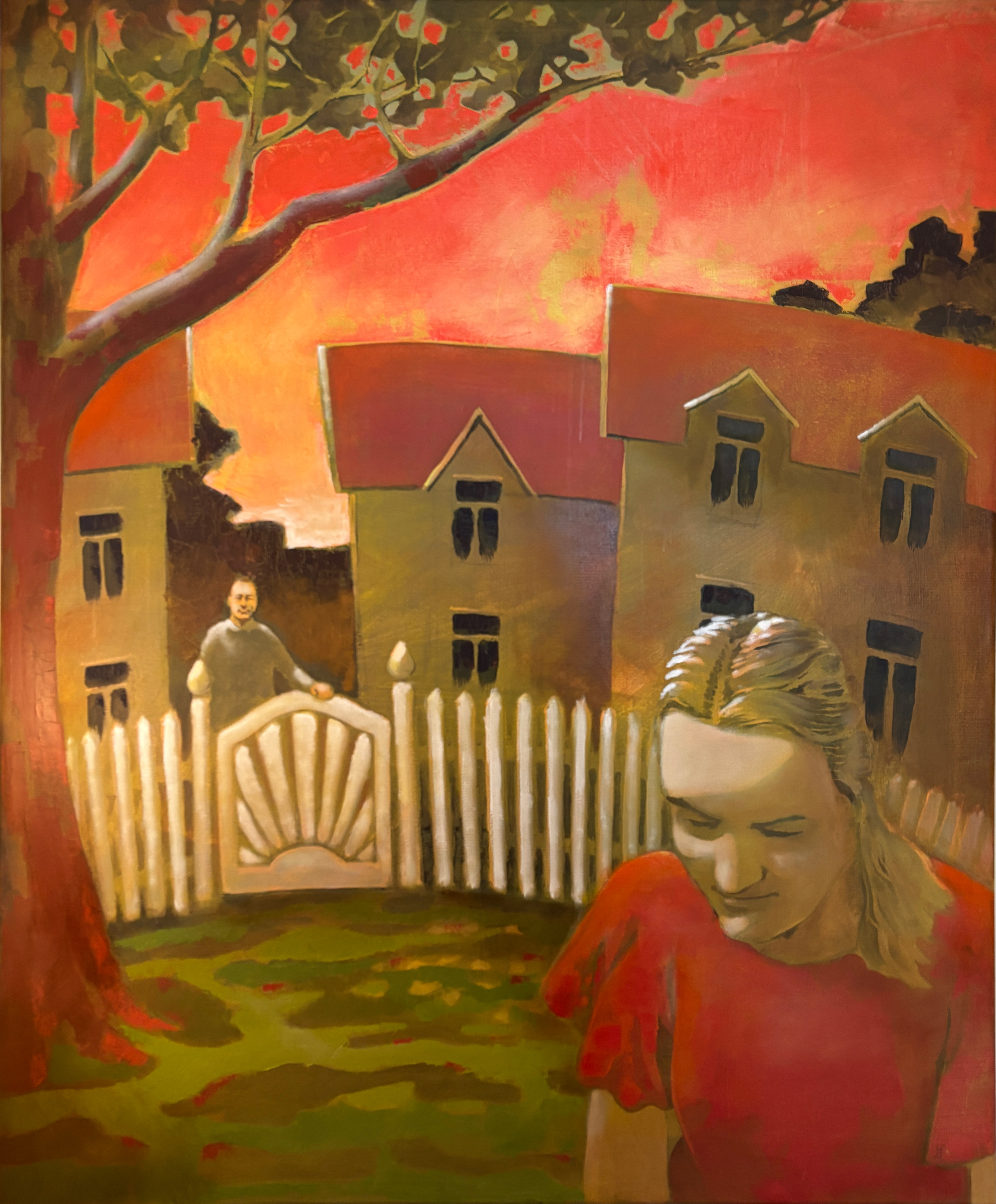 Ved porten. Akryl og olje på linlerret. 100 x 120 cm.