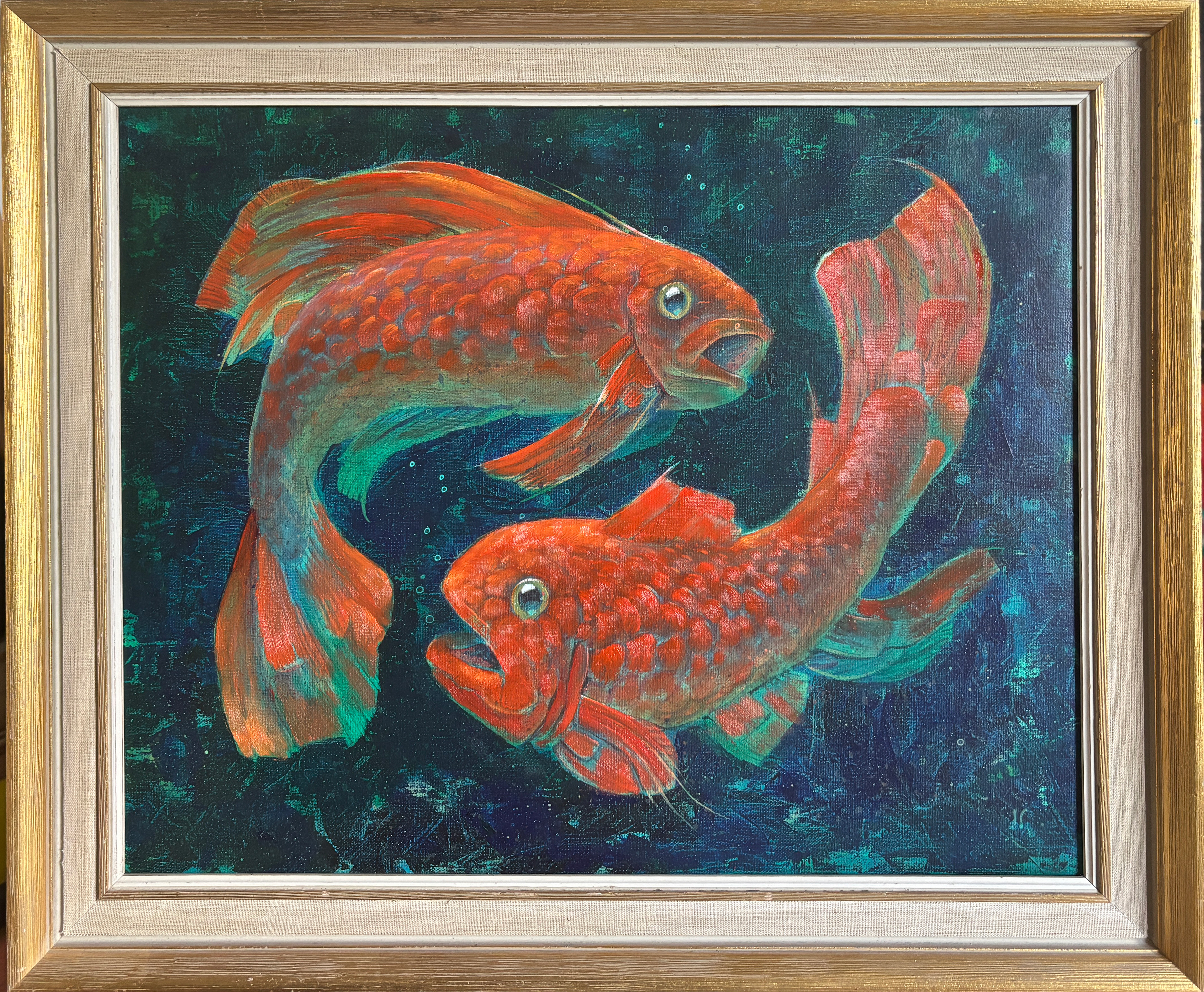 Blå virvel. Akryl på linlerret. 60 x 51 cm inkludert ramme. 