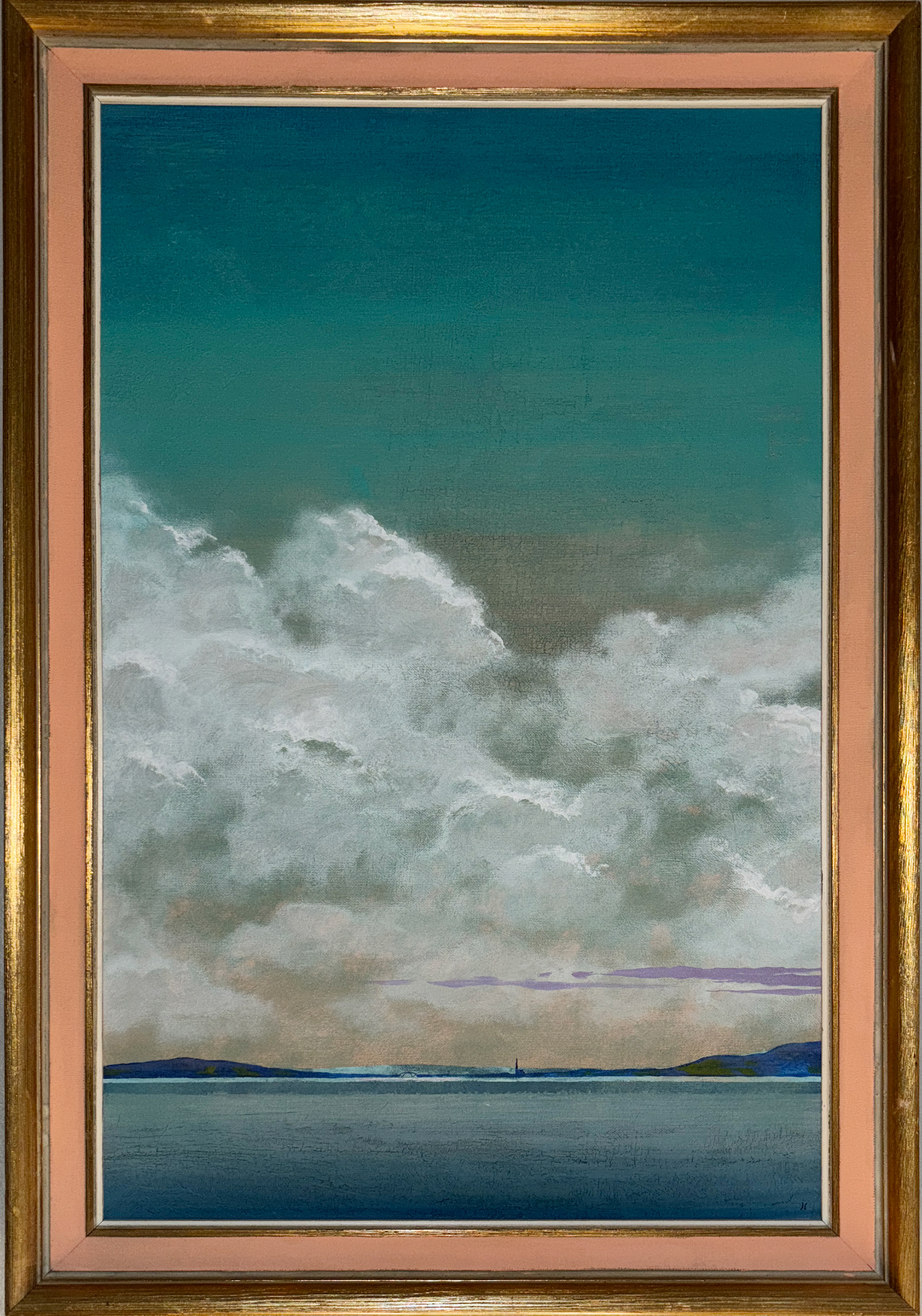 Sommerskyer over Nes-landet. Akryl på linlerret. 50 x 74 inkludert ramme.