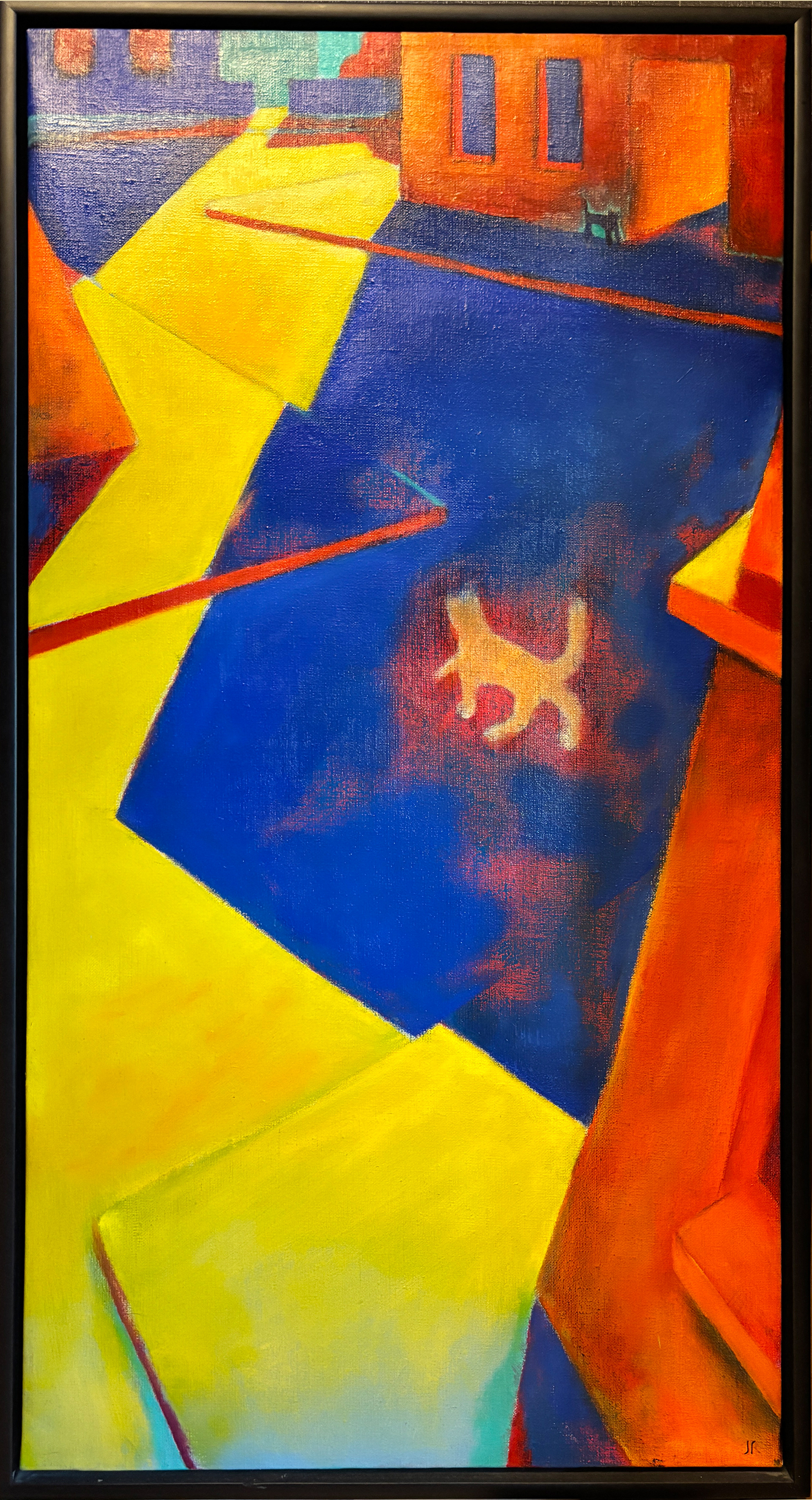 Katteliv. Akryl og olje på linlerret. 54 x 105 cm inkludert ramme.