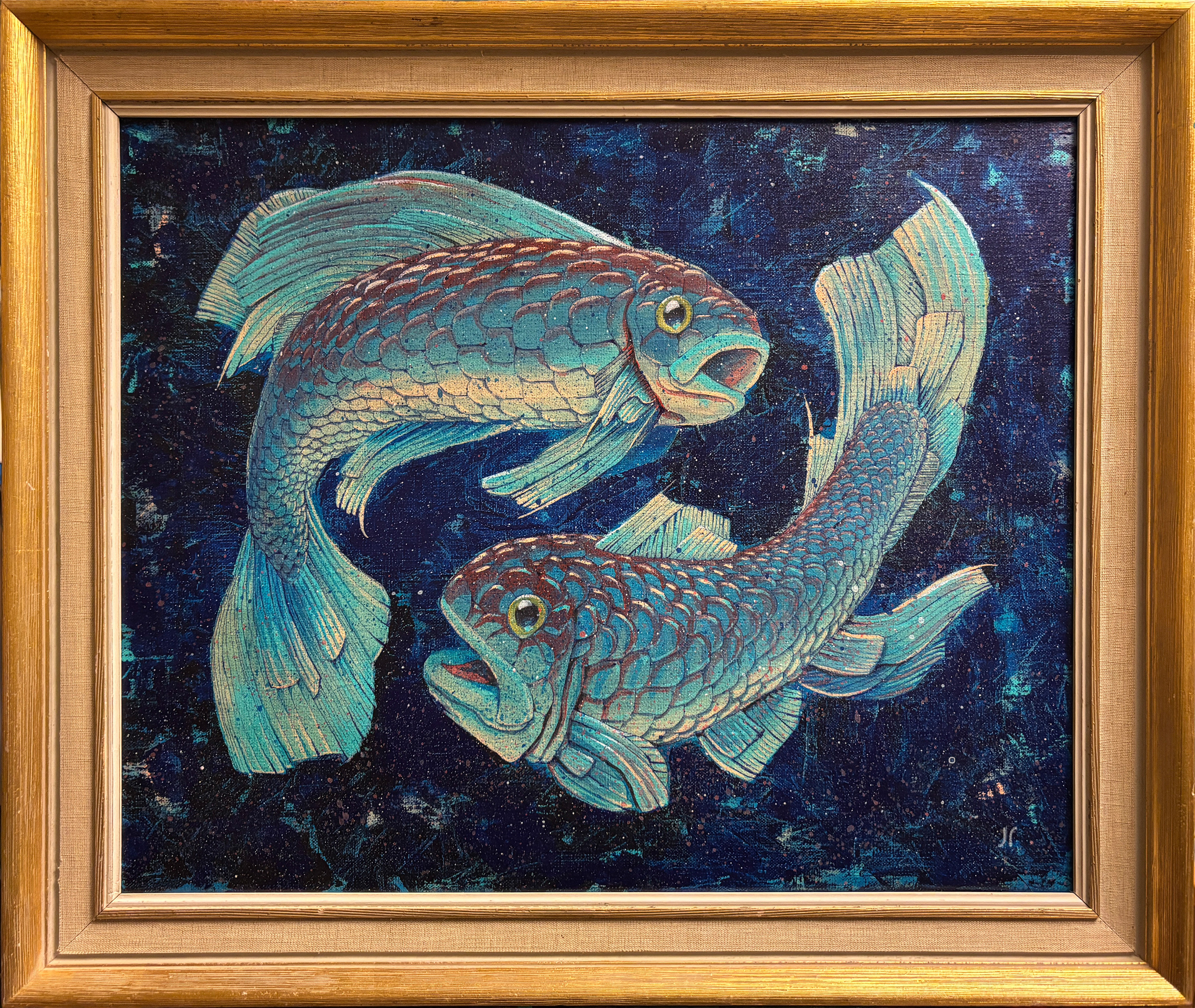 Blå virvel. Akryl på linlerret. 60 x 51 cm inkludert ramme.