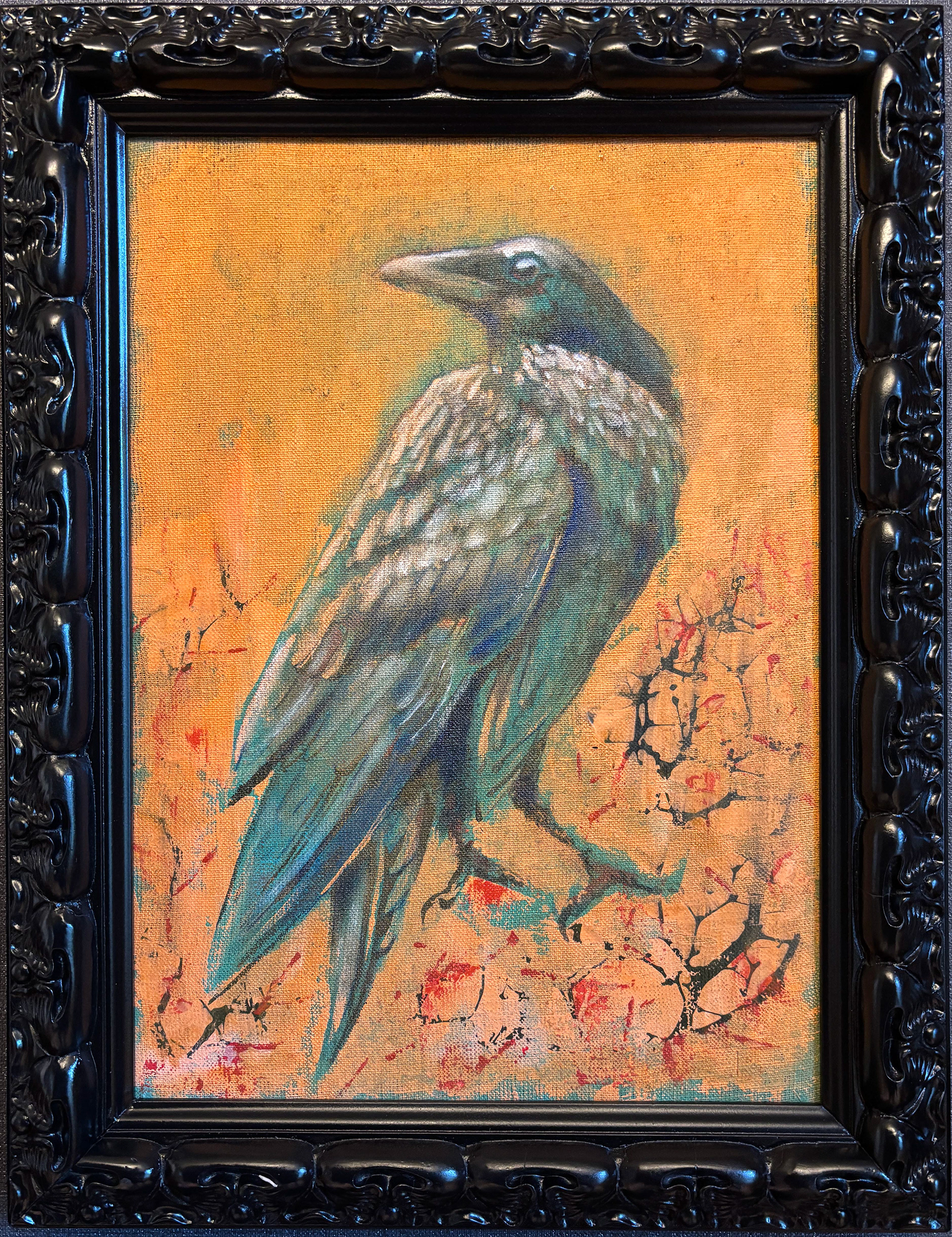 Hugin. Akryl på linlerret. 34 x 44 cm inkludert ramme.
